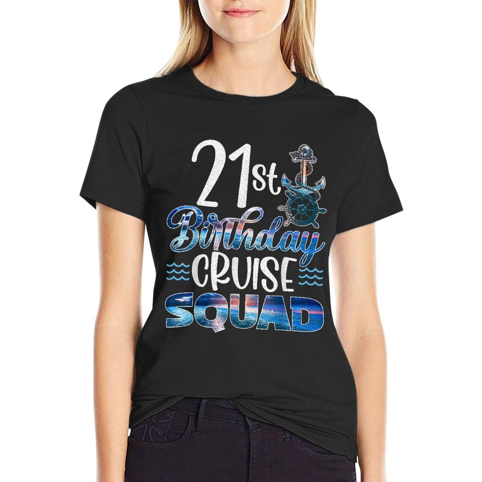 21st Birthday Squad Cruise Birthday Trip Cruise Birthday  Rolled Sleeves T-Shirt