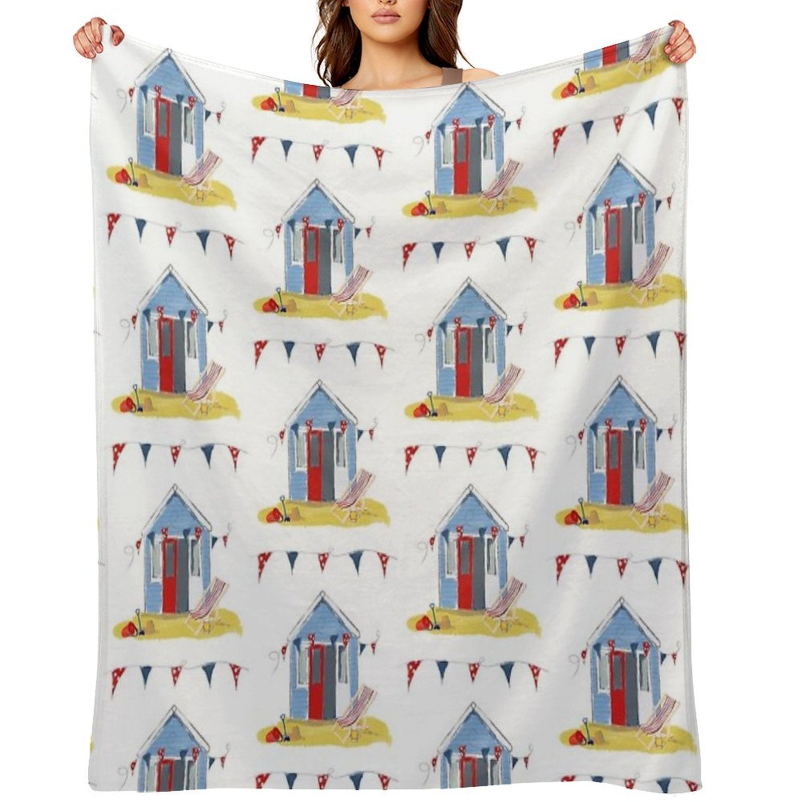#Beach Hut Seaside Easy Care Throw Blanket