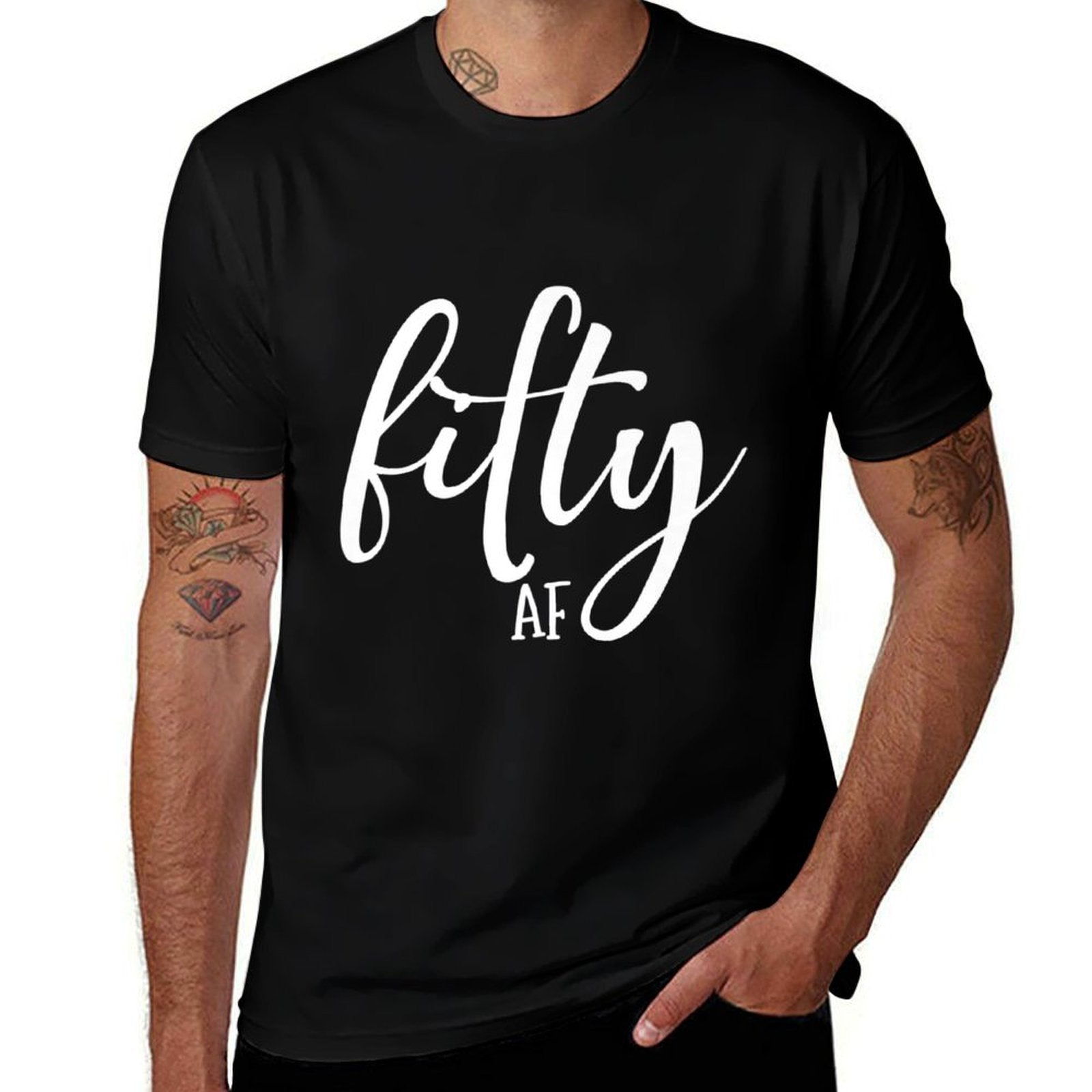 50th Birthday Fifty AF Premium  Ribbed Collar T-Shirt