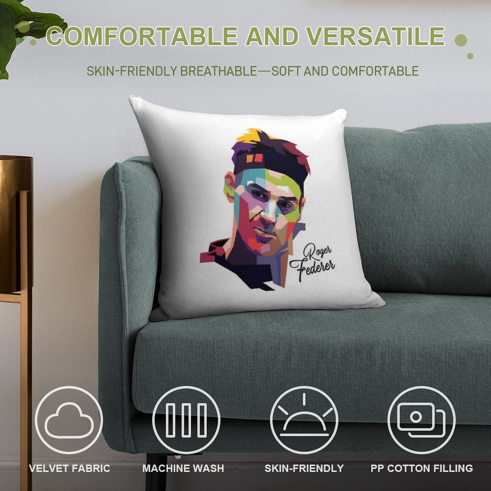 Roger Federer Pop Art Portrait133 Soft Skin-Friendly Throw Pillow
