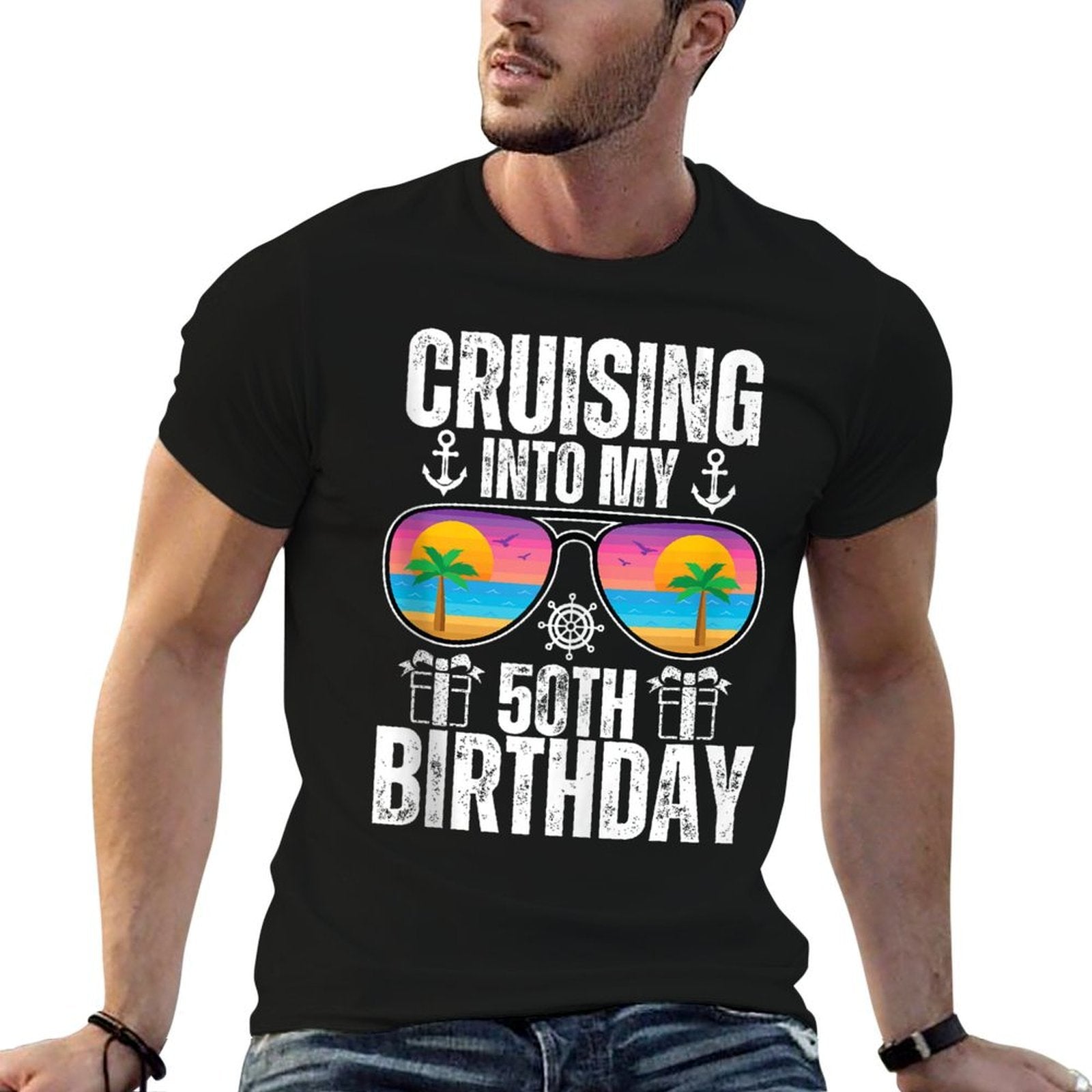 50 Year Old Birthday Cruising Into My 50th Birthday Cruise  Cotton T-Shirt