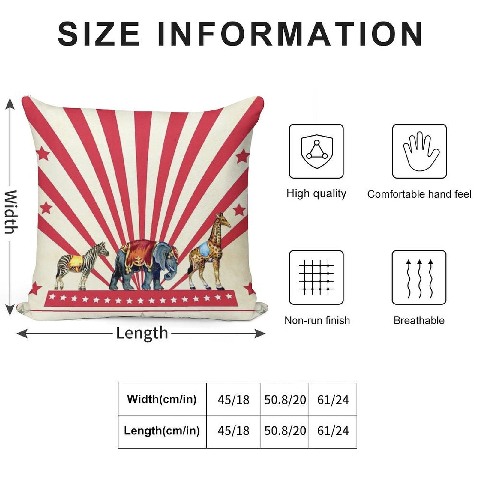 Vintage Circus Animals Soft Hidden Zipper Throw Pillow