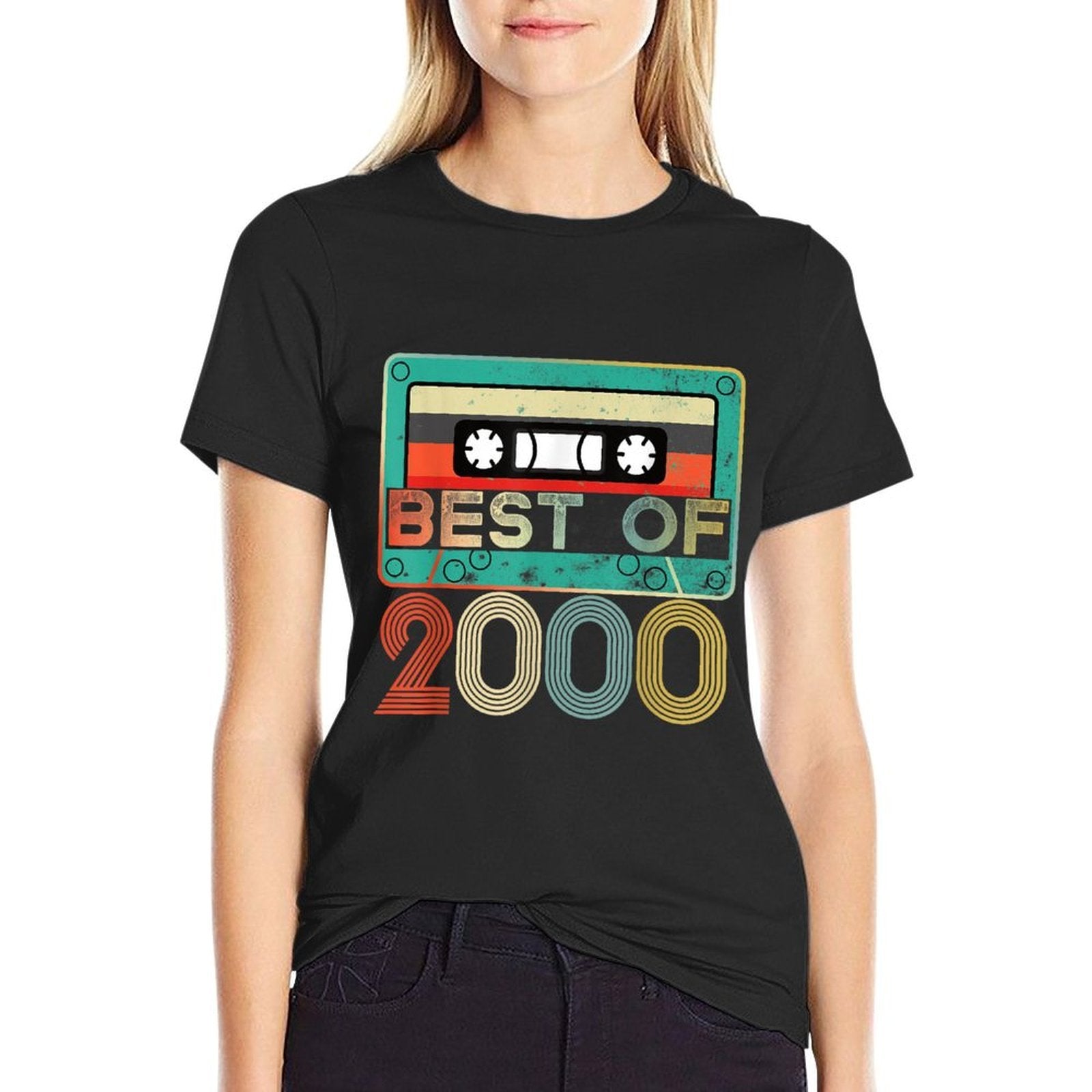 21st Birthday - Vintage 2000 - 21 Years Cassette Tape  Ribbed Collar T-Shirt