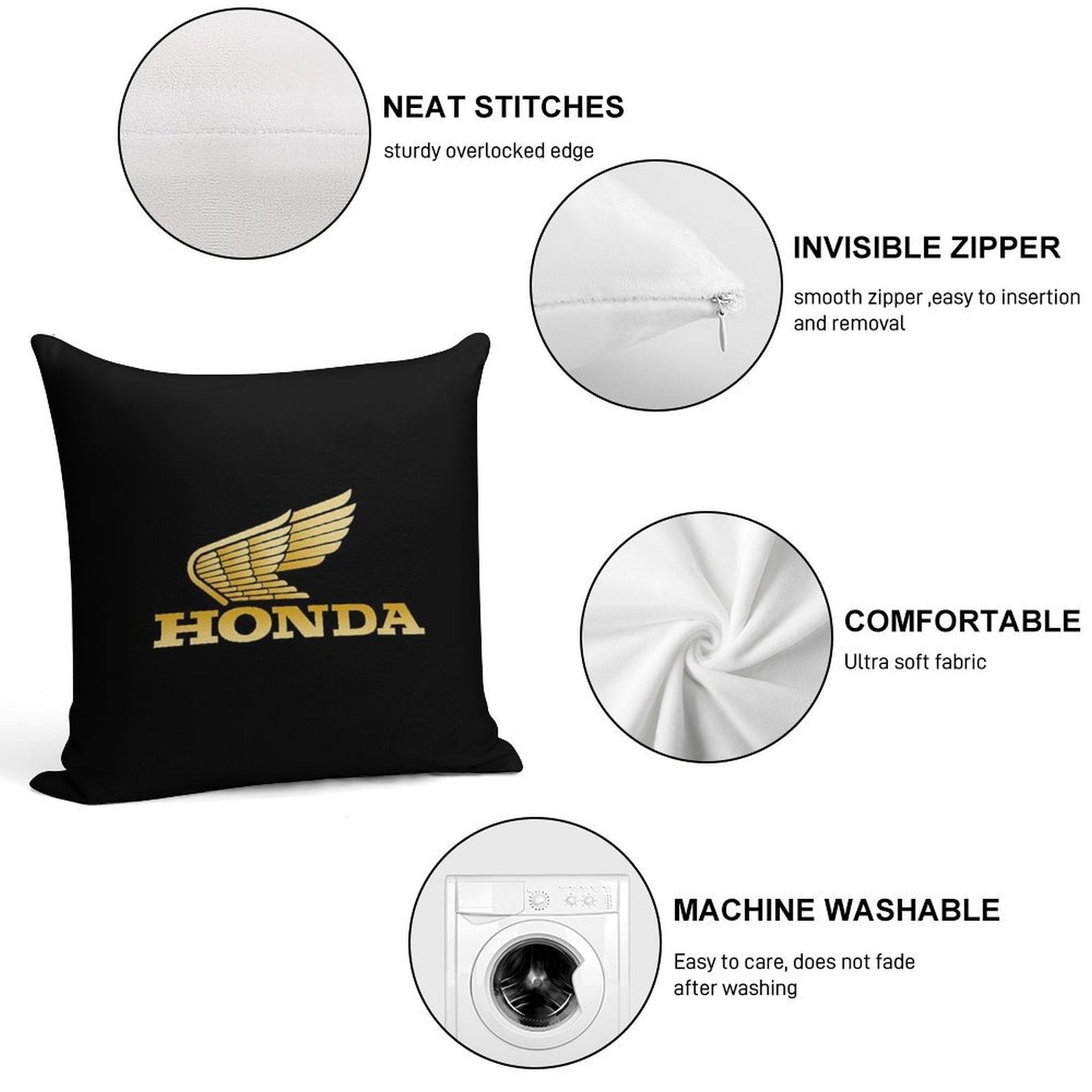 Winged Honda Retro Soft Durable Construction Throw Pillow
