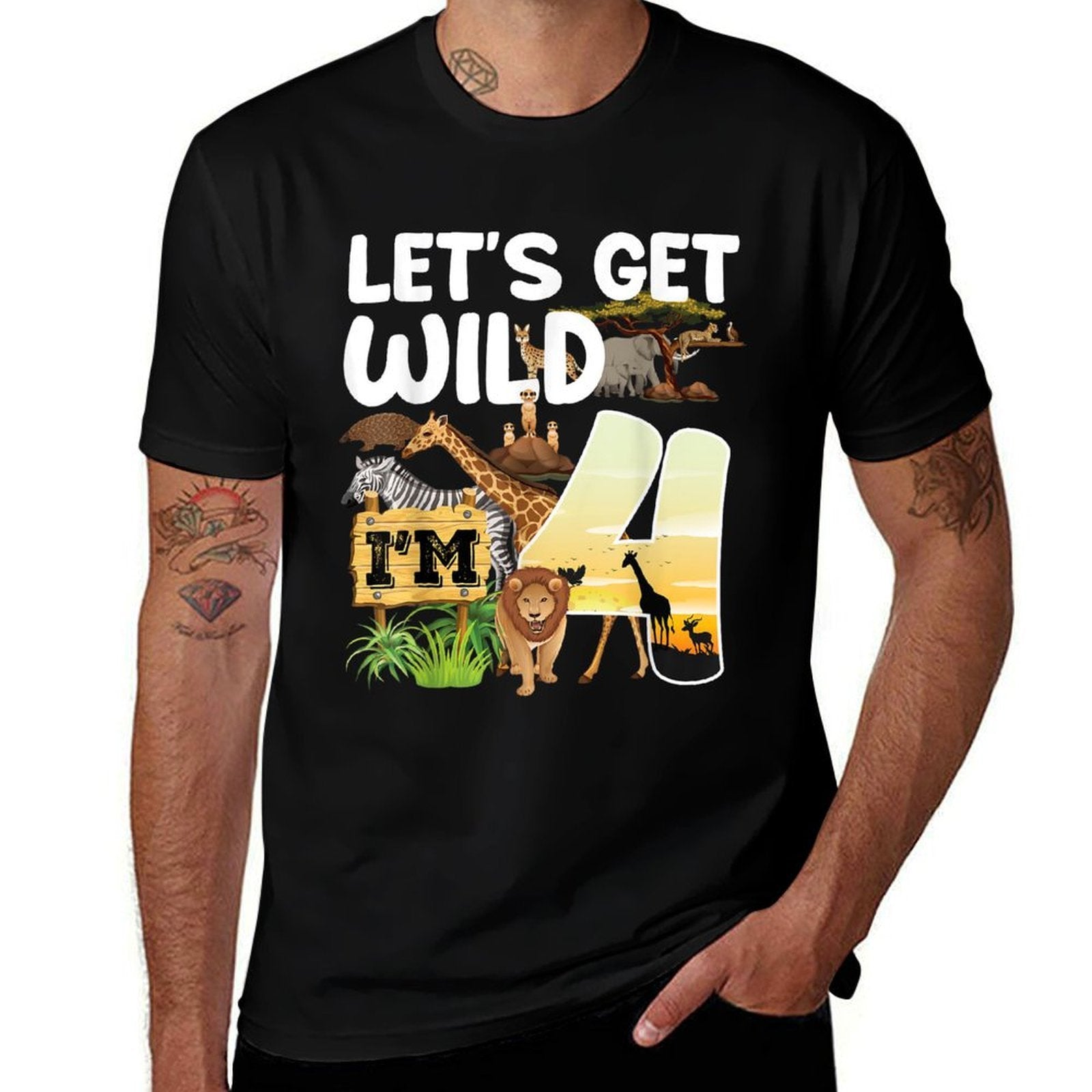 4 Year Old Zoo Birthday Safari Jungle Animal 4th B-day  Slim-fit Cut T-Shirt