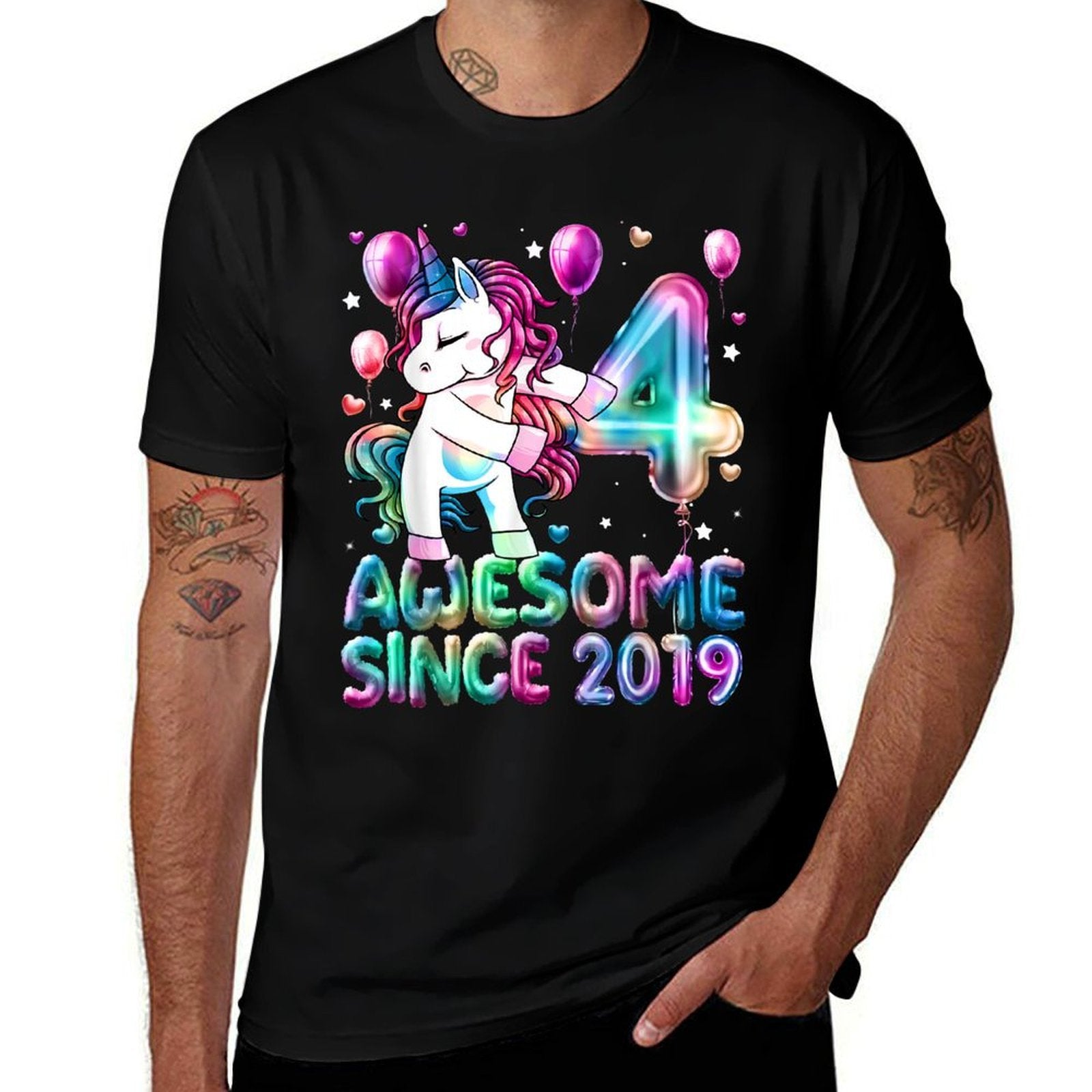 4 Years Old Unicorn Flossing 4th Birthday Girl Unicorn Party  Easy-care T-Shirt