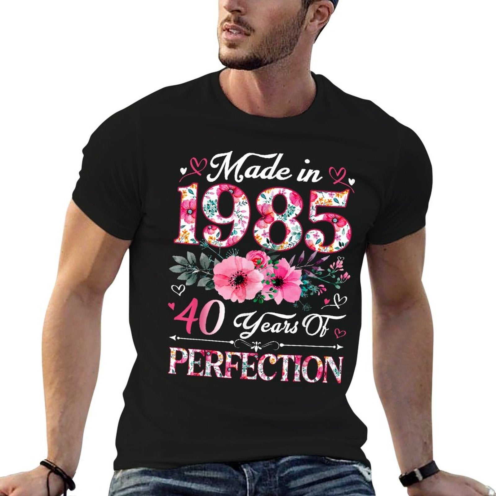 40 Year Old Made In 1985 Floral 40th Birthday Women  Wrinkle-resistant T-Shirt
