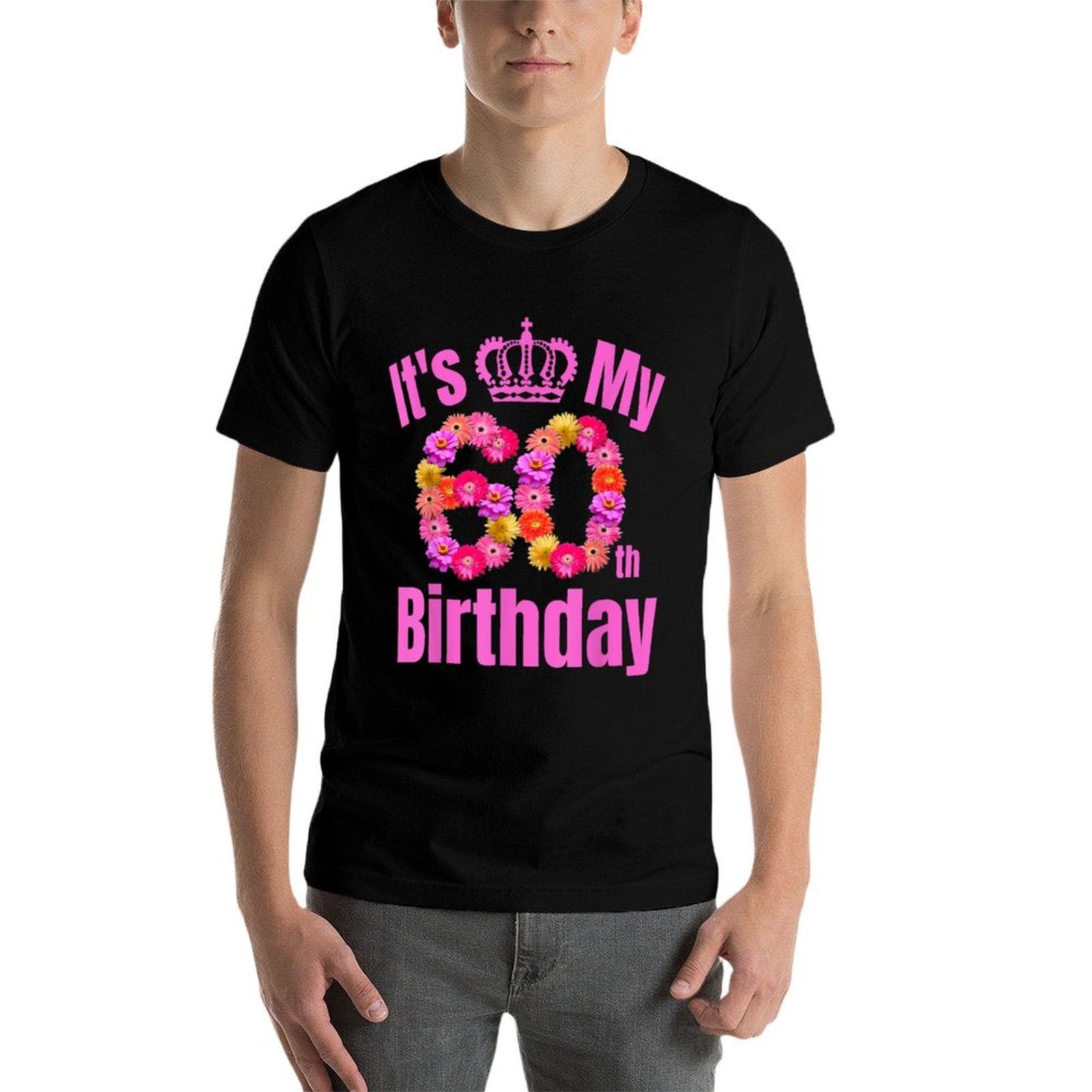 60 Year Old Birthday Flower Birthday Its My 60th Birthday  Ribbed Collar T-Shirt
