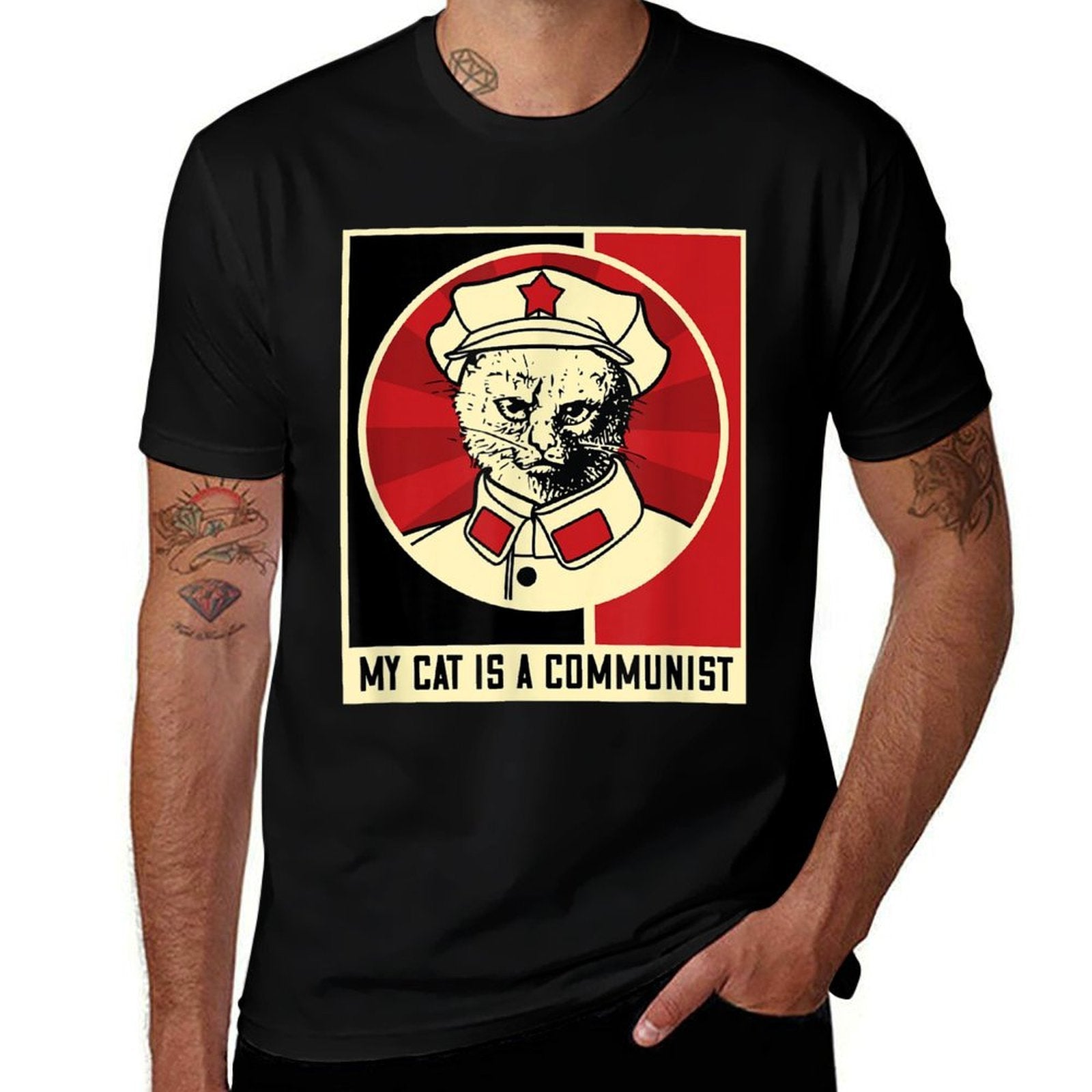 My Cat Is A Communist Vintage Political Satire Meme Men Women Kids  Lightweight T-Shirt
