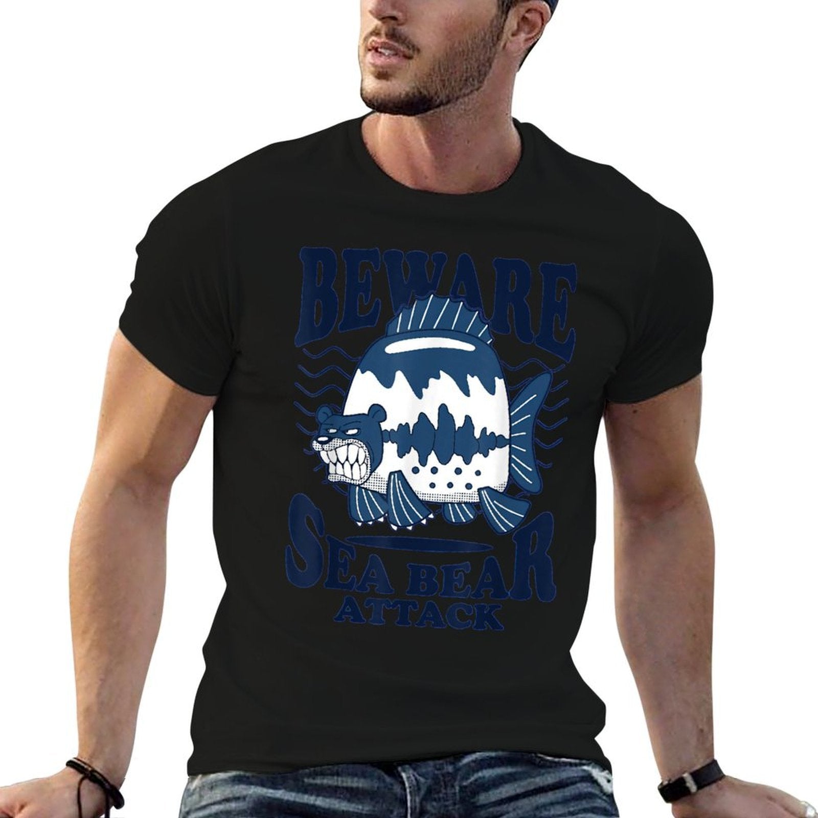 Beware Sea Bear Attack  Heathered Texture T-Shirt
