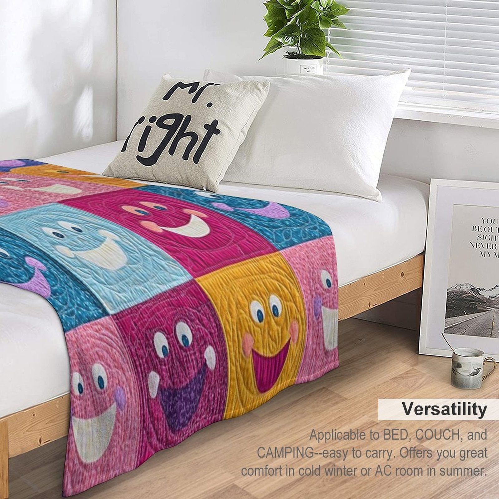 Colorful Smiling Faces Patchwork Pattern – Fun & Cheerful Design Versatility Throw Blanket