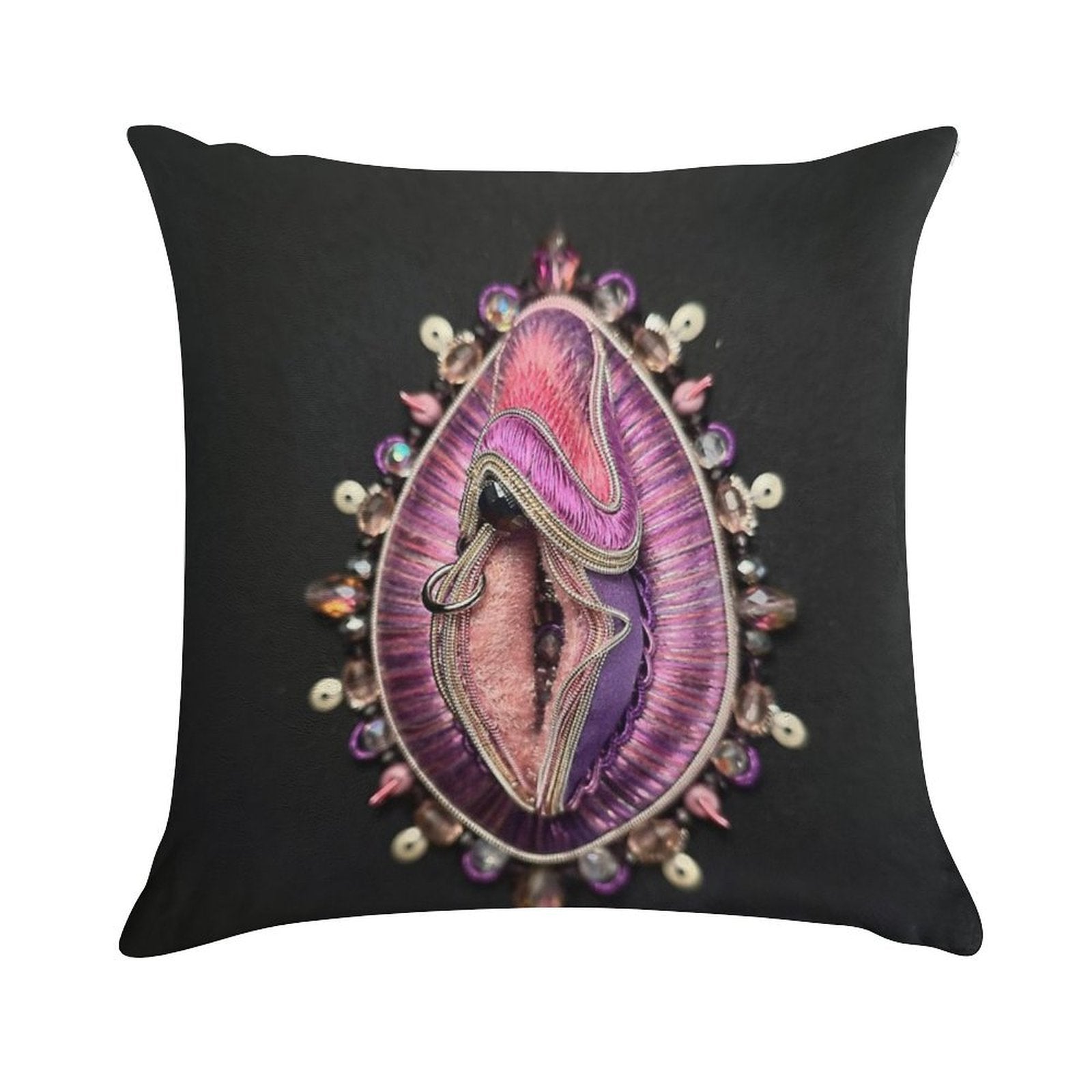 Purple Hand Embroidered Vulva Sculpture Soft Decorative Cover Throw Pillow