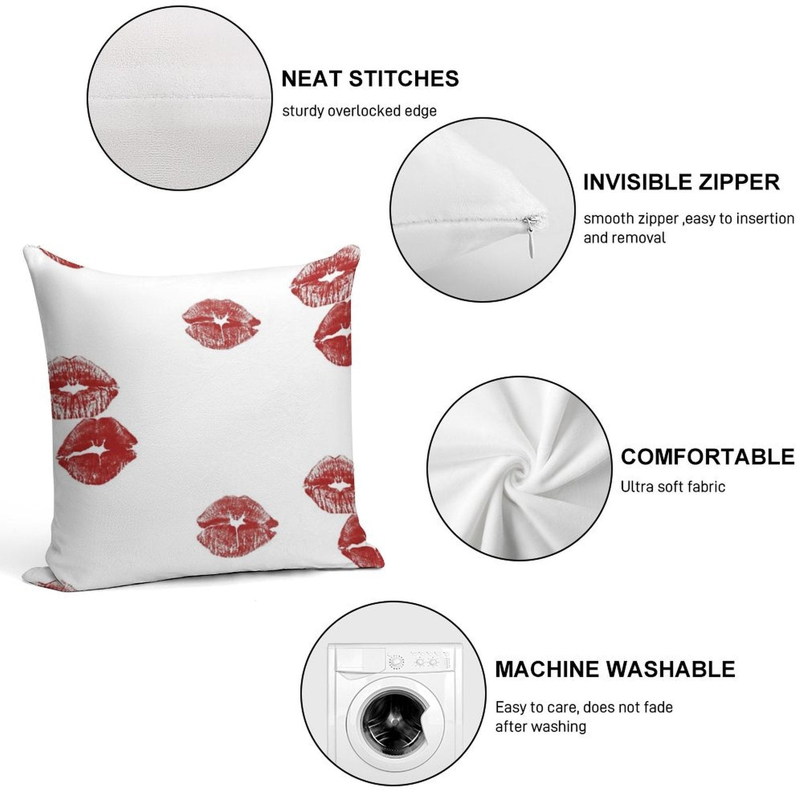 3 Pack Kiss Mark Soft Decorative Cover Throw Pillow