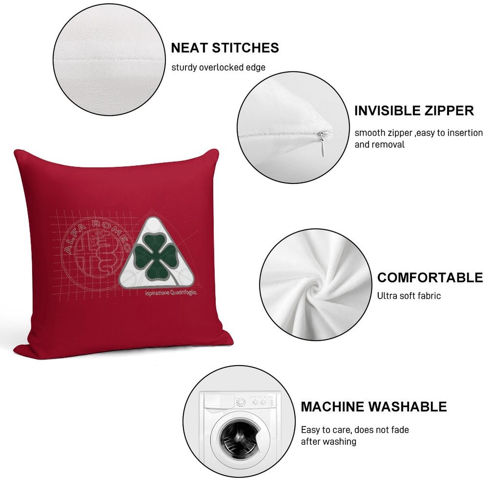 AR Quadrifoglio Construct Type 3 White Background Soft Style Accent Throw Pillow