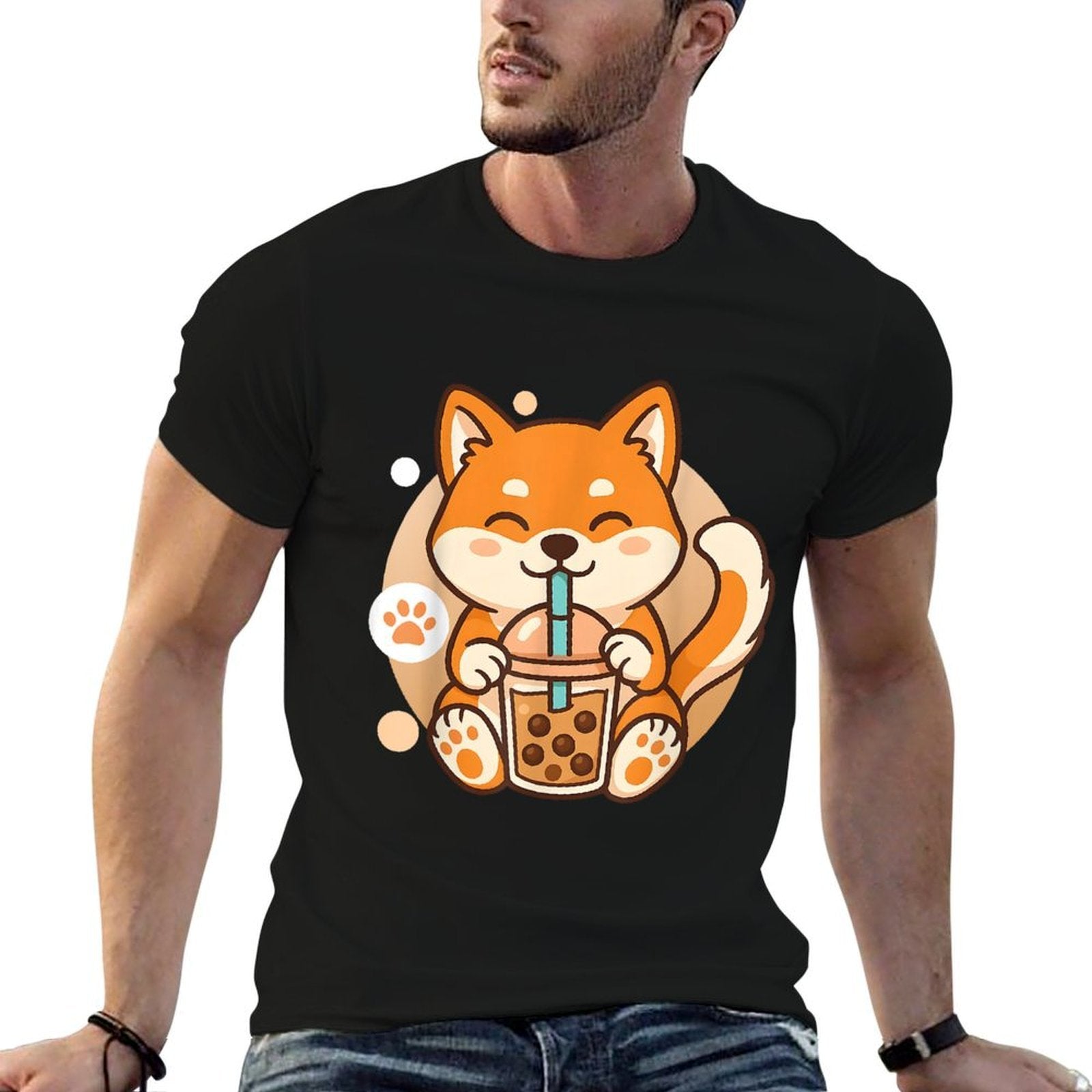 Cute Shiba Inu Dog Bubble Boba Tea Anime Kawaii Neko Gift  Relaxed-fit T-Shirt