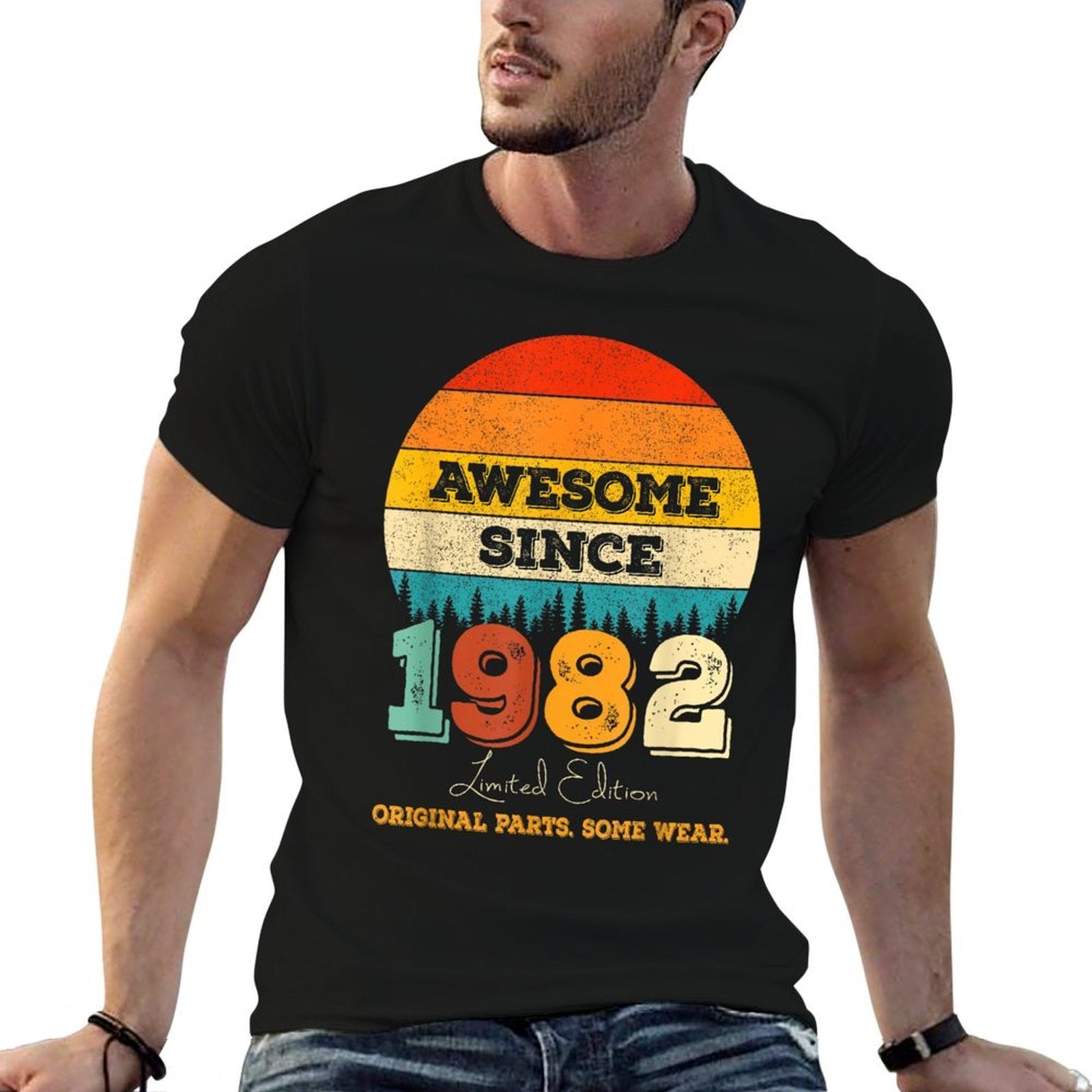 42 Year Old Original Parts Since 1982 Awesome 50th Birthday  Rolled Sleeves T-Shirt