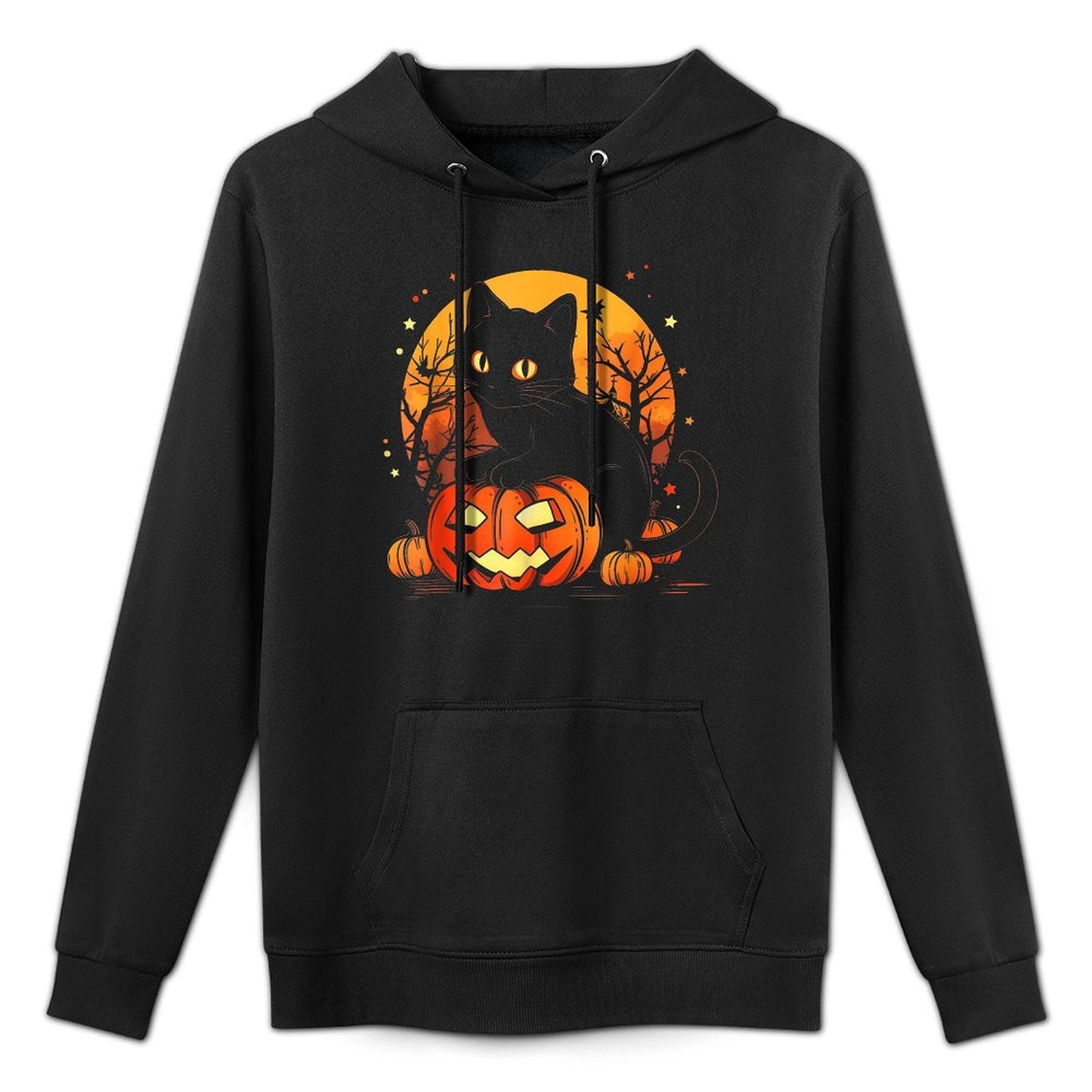 Retro Black Cat Halloween Pumpkin Costume for Women Men Kids All-Day Comfort Hoodie