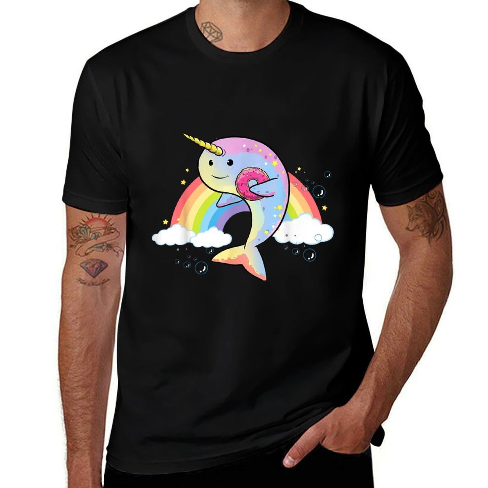 Narwhal Unicorn of The Sea Lover Funny Donut Rainbow Kawaii Wrinkle-resistant T-Shirt