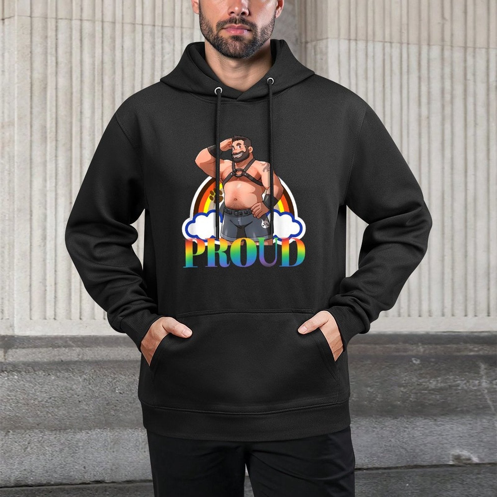 Proud Gay Pride - Leather Gay Daddy Man Bear Gay Bearded Layering Staple Hoodie