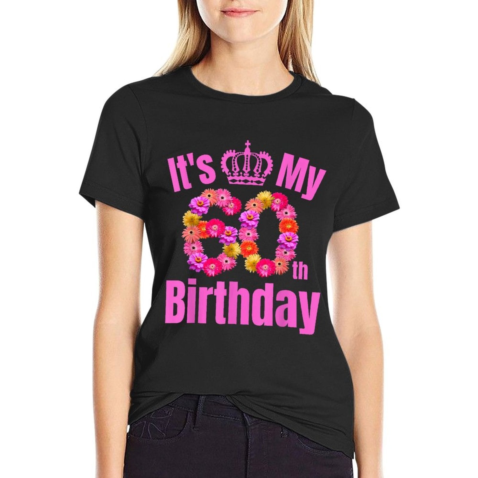60 Year Old Birthday Flower Birthday Its My 60th Birthday  Ribbed Collar T-Shirt