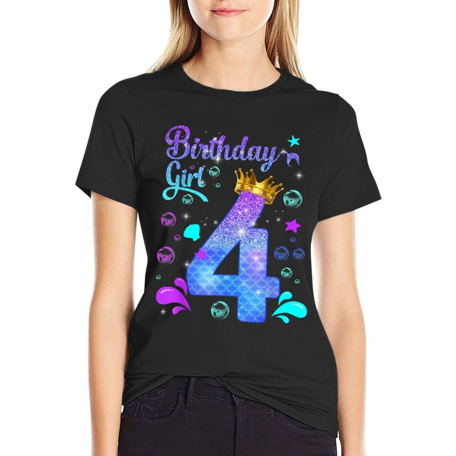 It's My 4th Bday Mermaid Funny Birthday Girls 4 Years Old  Oversized Silhouette T-Shirt