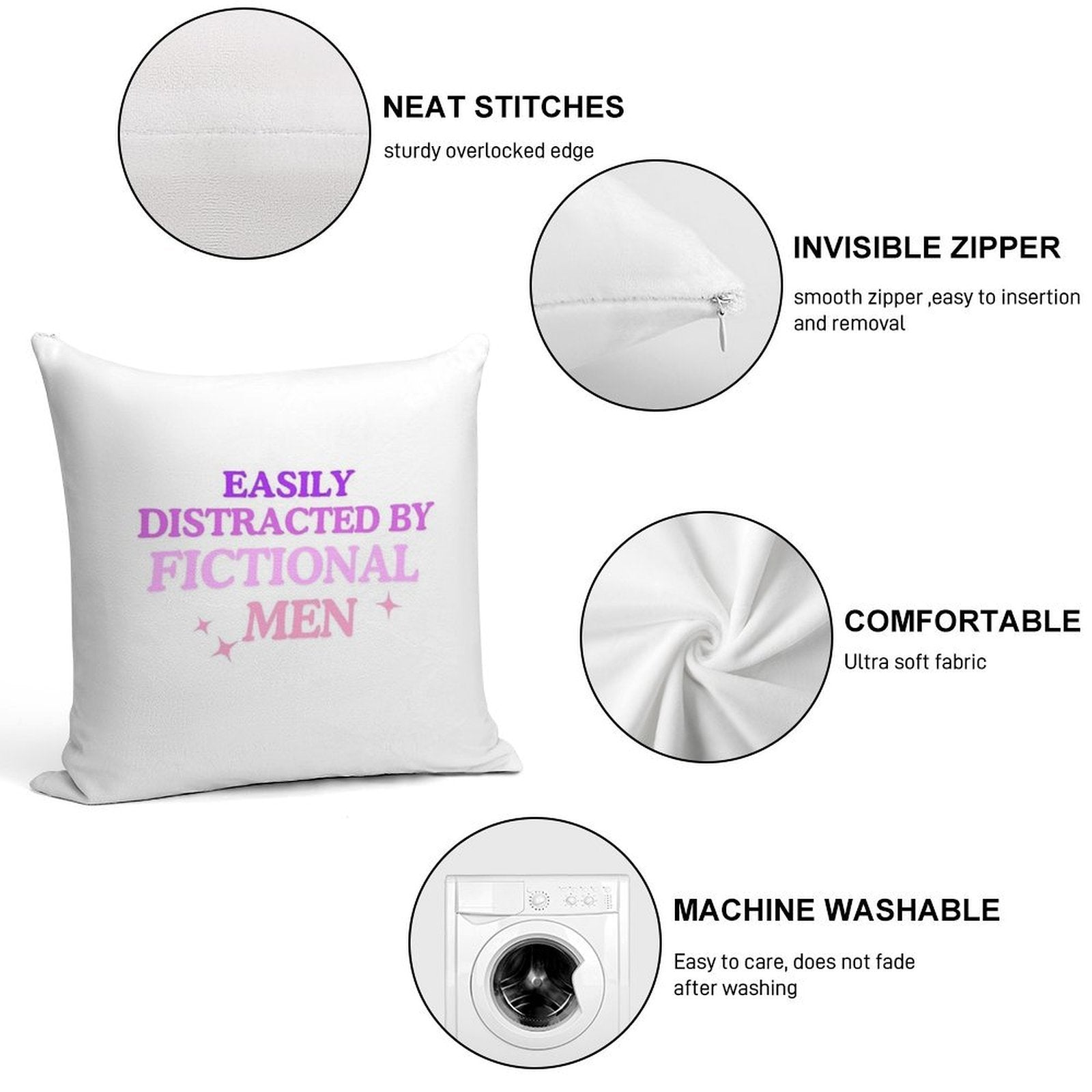 Easily Distracted by Fictional Men Purple Soft Decorative Cover Throw Pillow