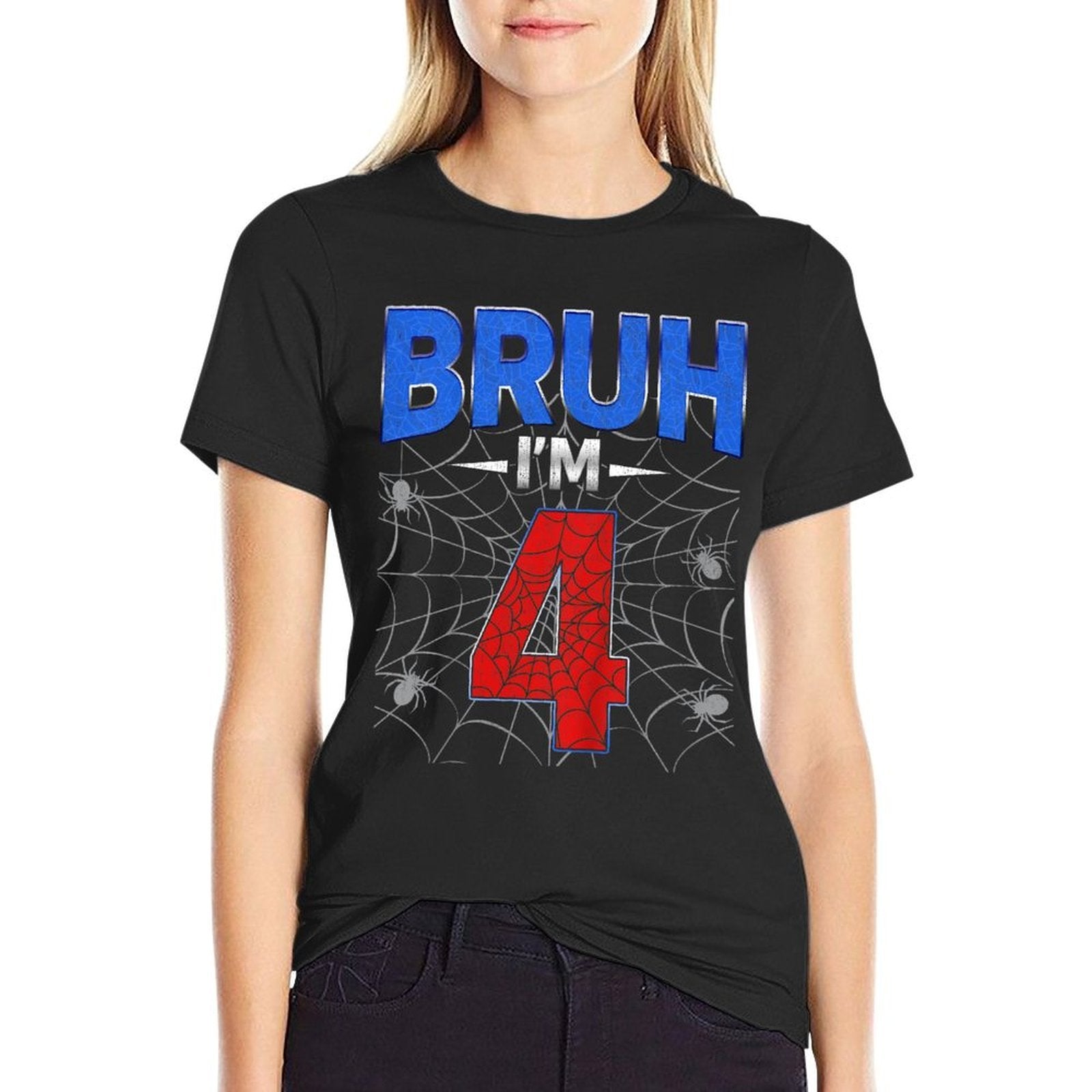 Kids Bruh I'm 4 Year Old Funny 4th Birthday Boys Kids Spider Web  Vintage-inspired T-Shirt