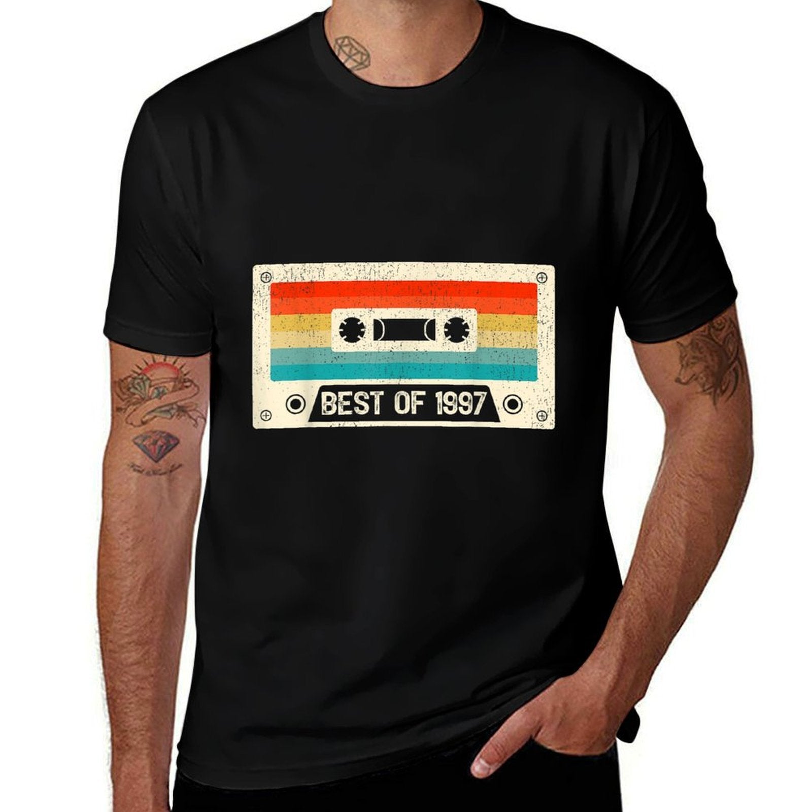 25 Year Old Cassette Tape Vintage Best of 1997 25th Birthday  Summer-ready Fabric T-Shirt