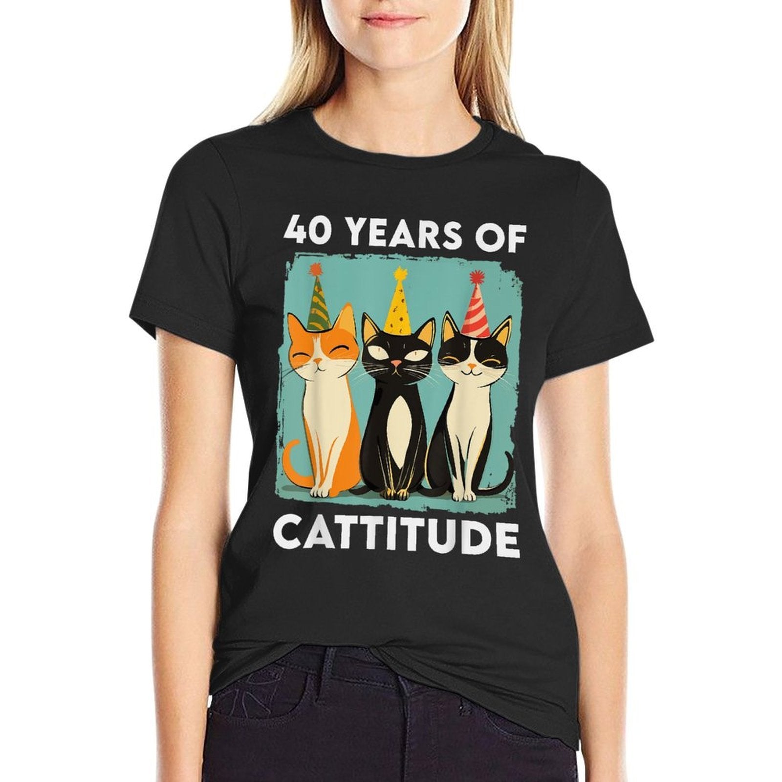 40 Years Of Cattitude 40th Birthday Cat Lover 40 Years Old  Heathered Texture T-Shirt