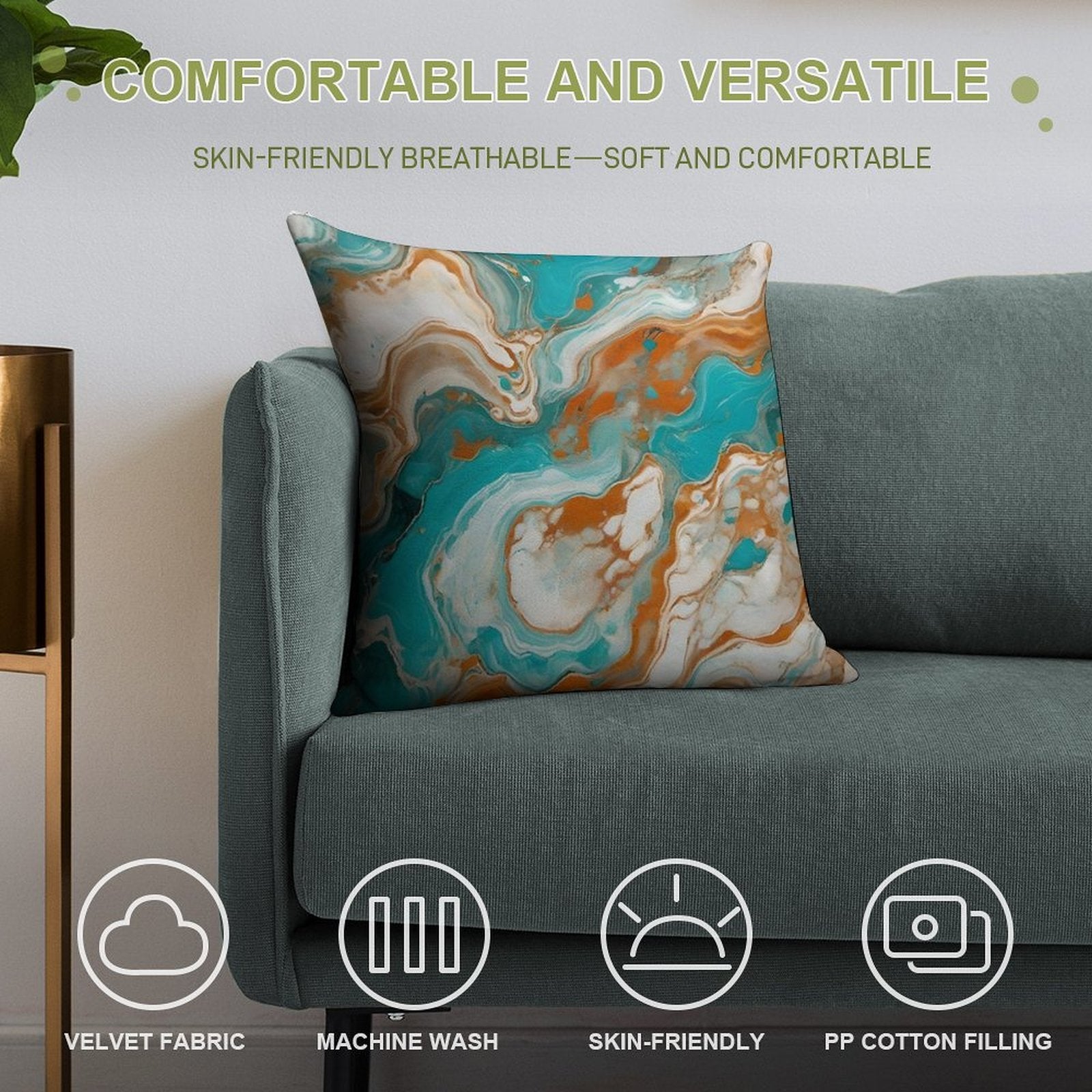 Turquoise Marble Texture With Light Earth Soft Ultra-Soft Texture Throw Pillow
