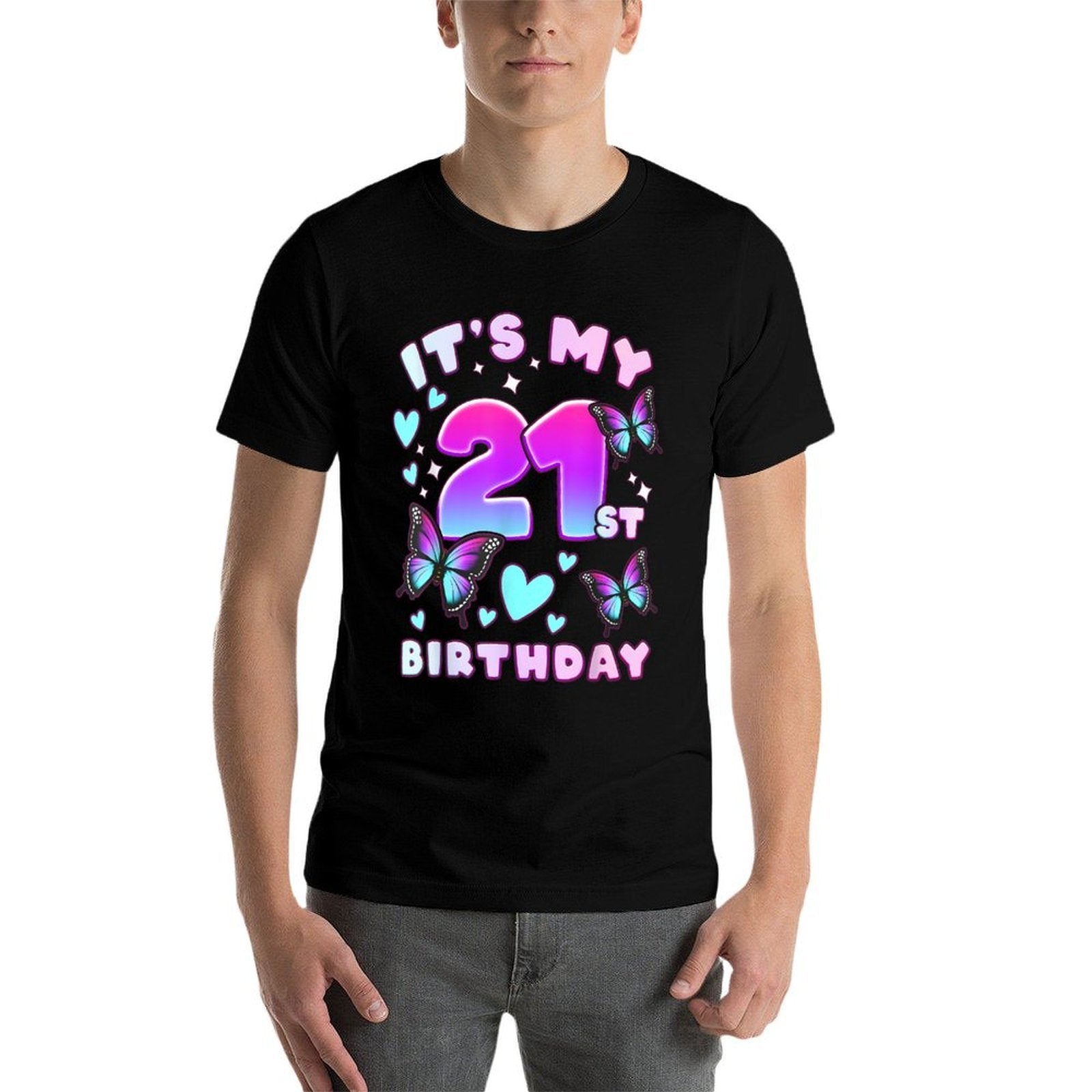 21st Birthday, Girl 21 Years, Butterflies And Number 21  Quick-drying T-Shirt