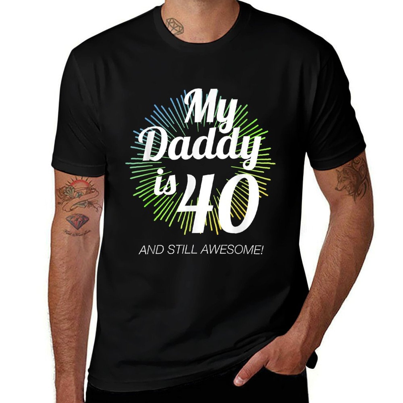 40 Years Old My Daddy Is 40 40th Birthday Dad 40th Birthday  Ribbed Collar T-Shirt