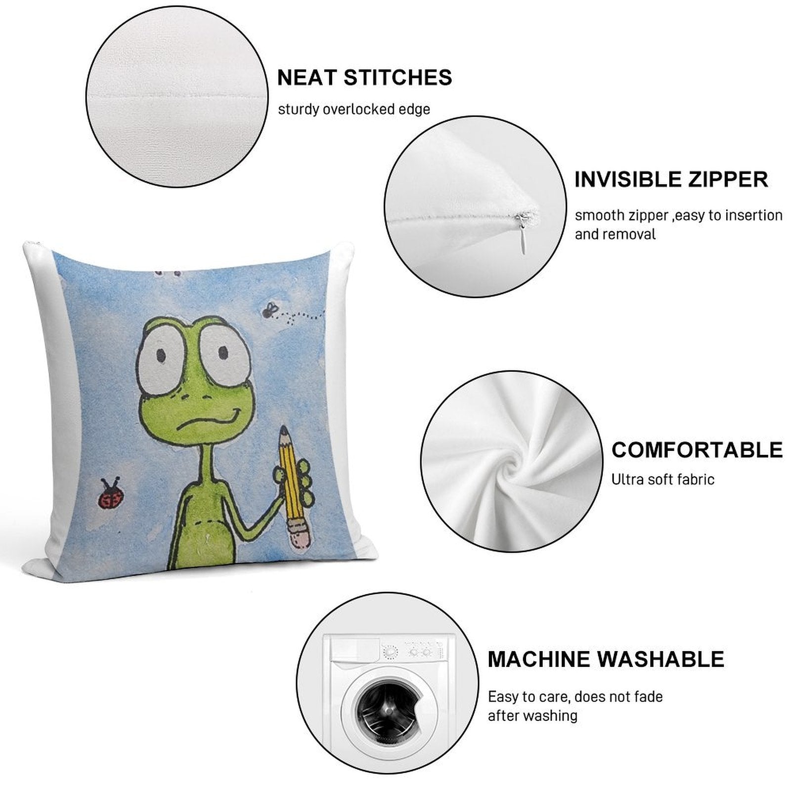 Puddles The Frog Ready for School Soft Reinforced Edging Throw Pillow