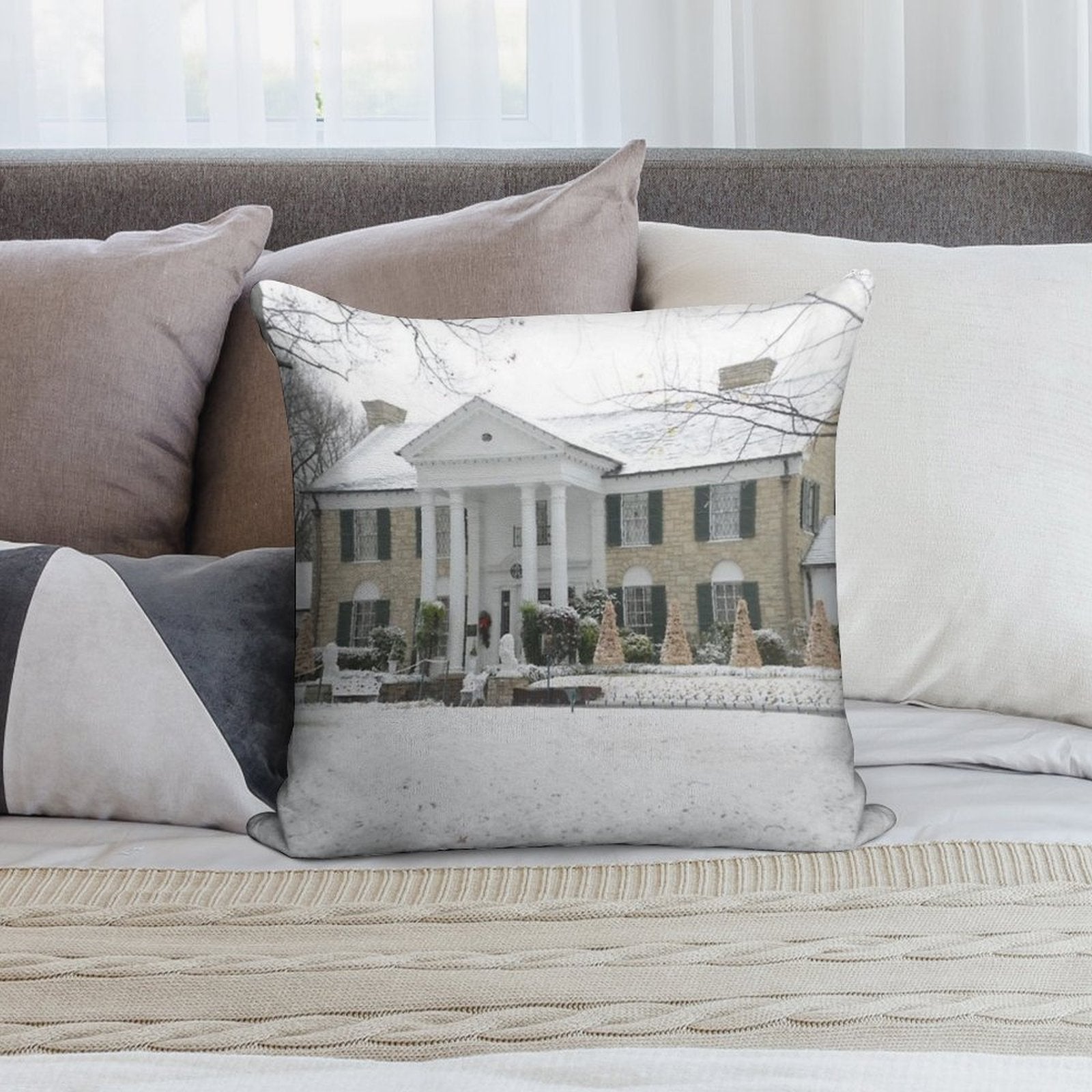 Elvis Presley Graceland in The Snow Soft Skin-Friendly Throw Pillow