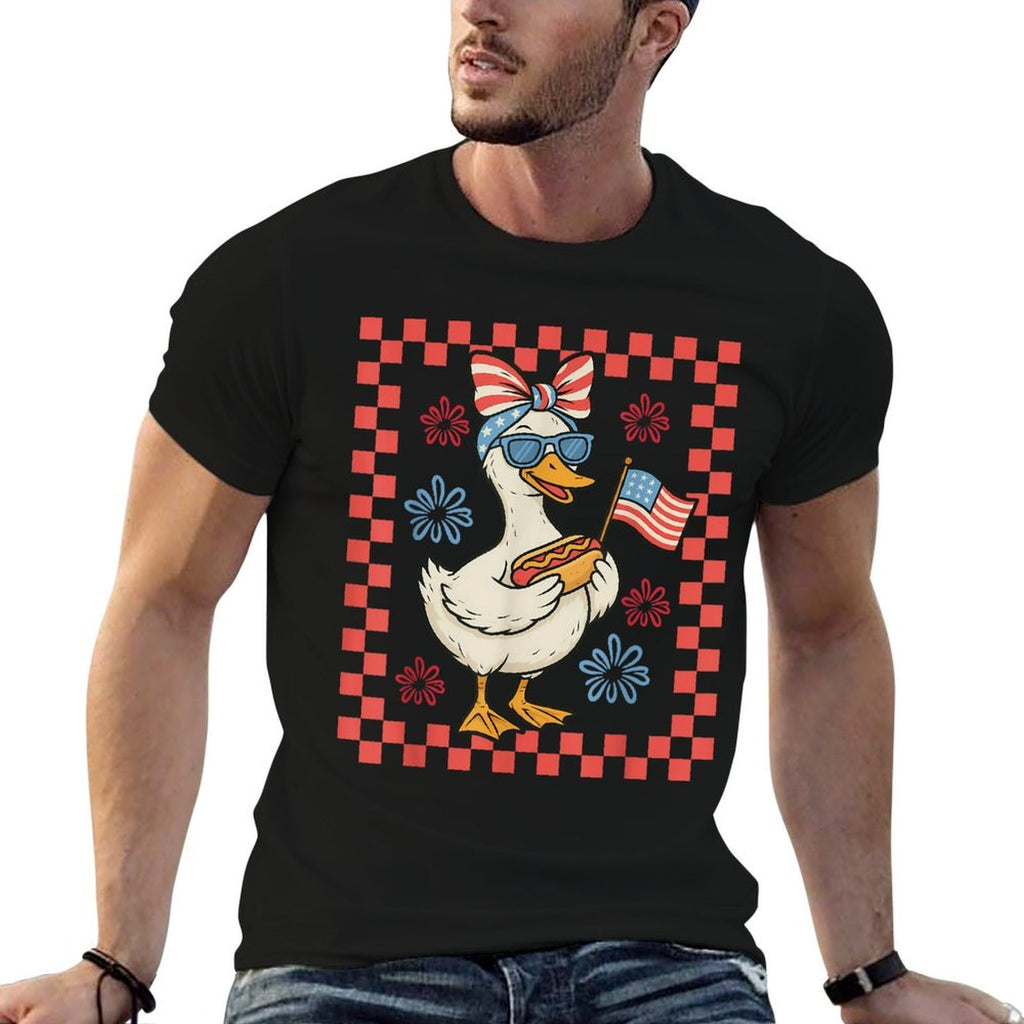 Cute America Goose 4th Of July US Patriotic Bow Girl  Affordable Price T-Shirt