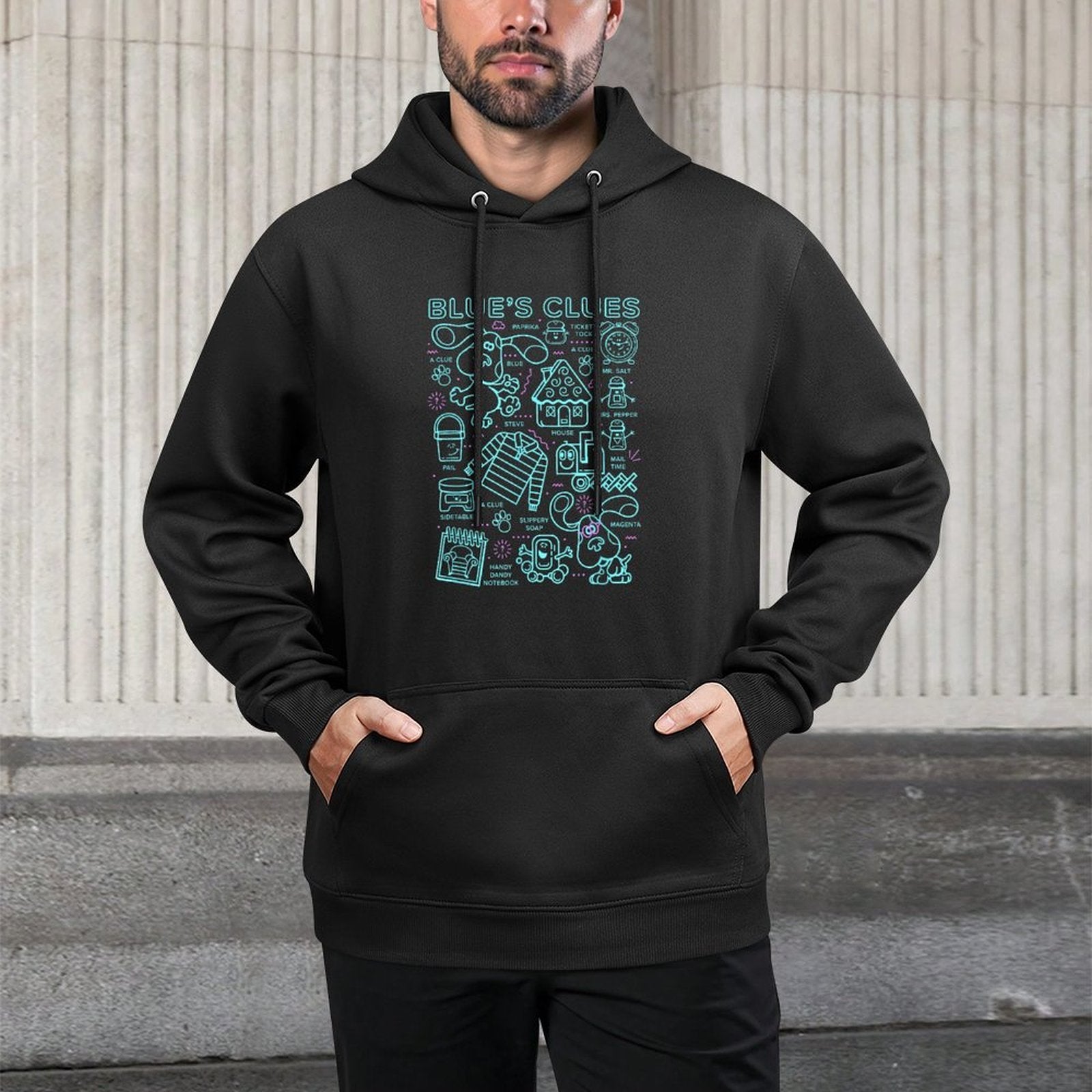 Blues Clues Group Shot Outline Collage Casual Wear Hoodie