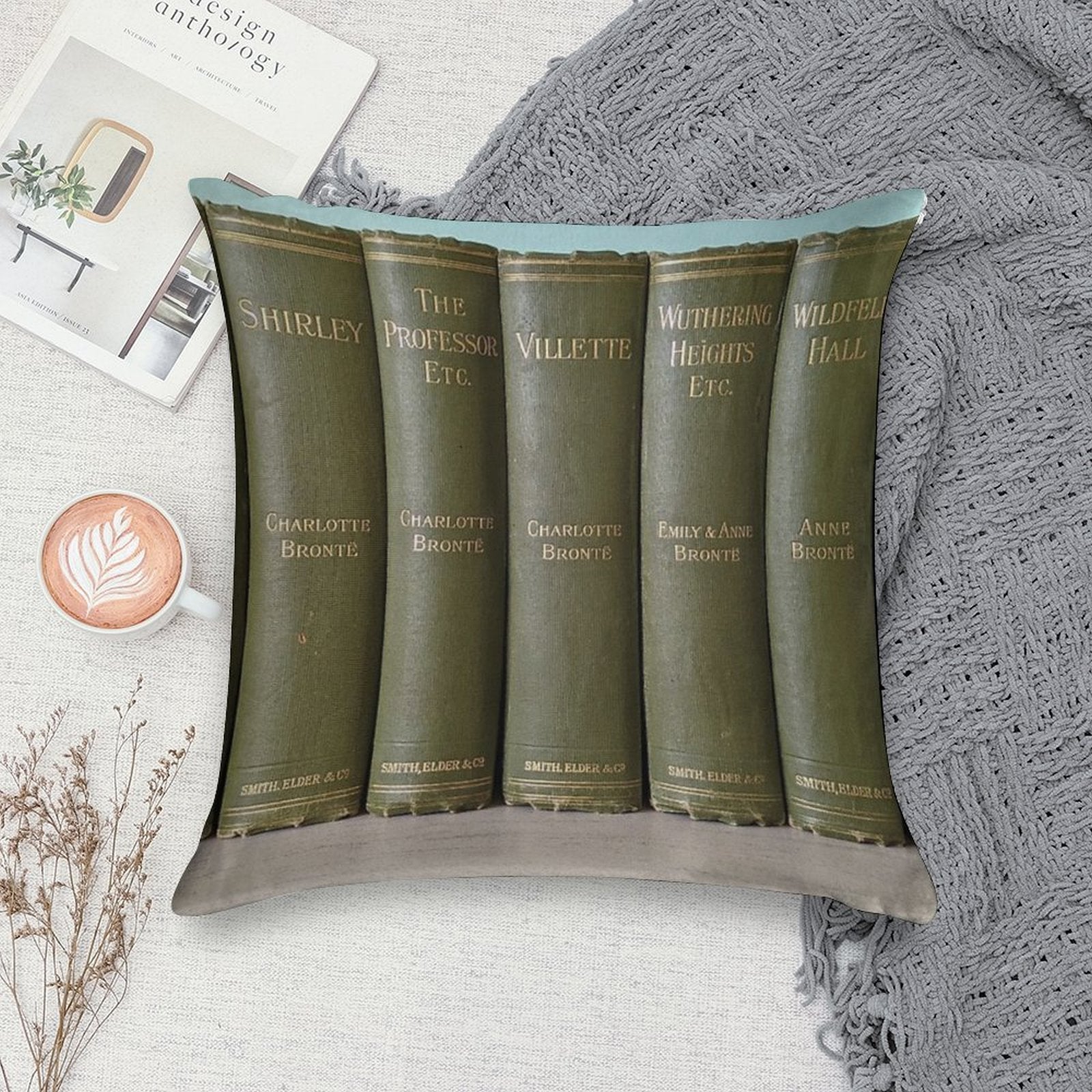 Vintage Set of Books by The Bronte Sisters, Charlotte Bronte, Emily Bronte, Anne Bronte Soft Bedroom Essential Throw Pillow