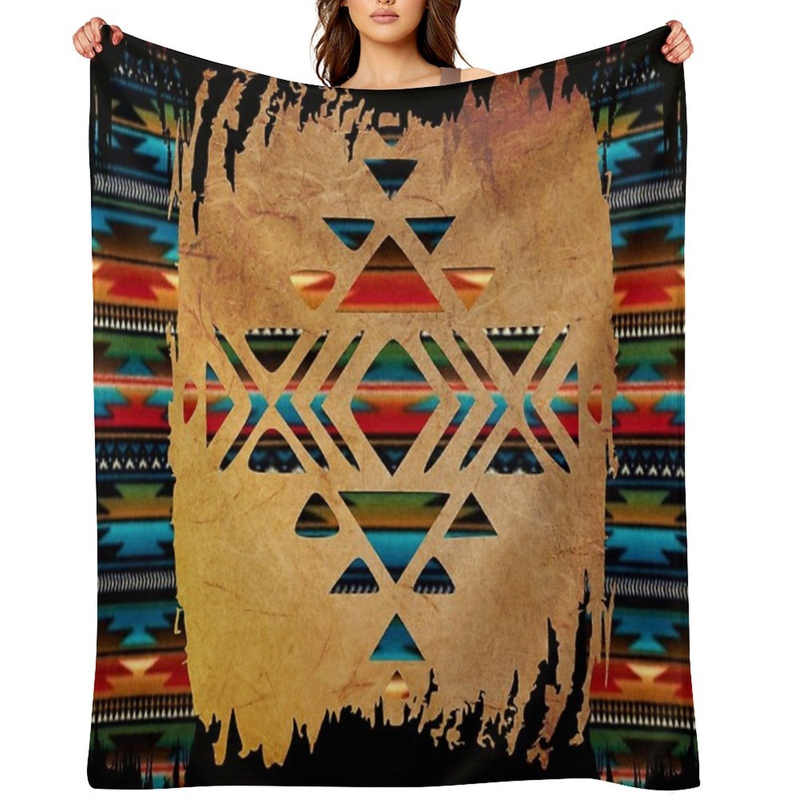 Navajo Pattern - Aztec Brushstroke Design Plush Throw Blanket