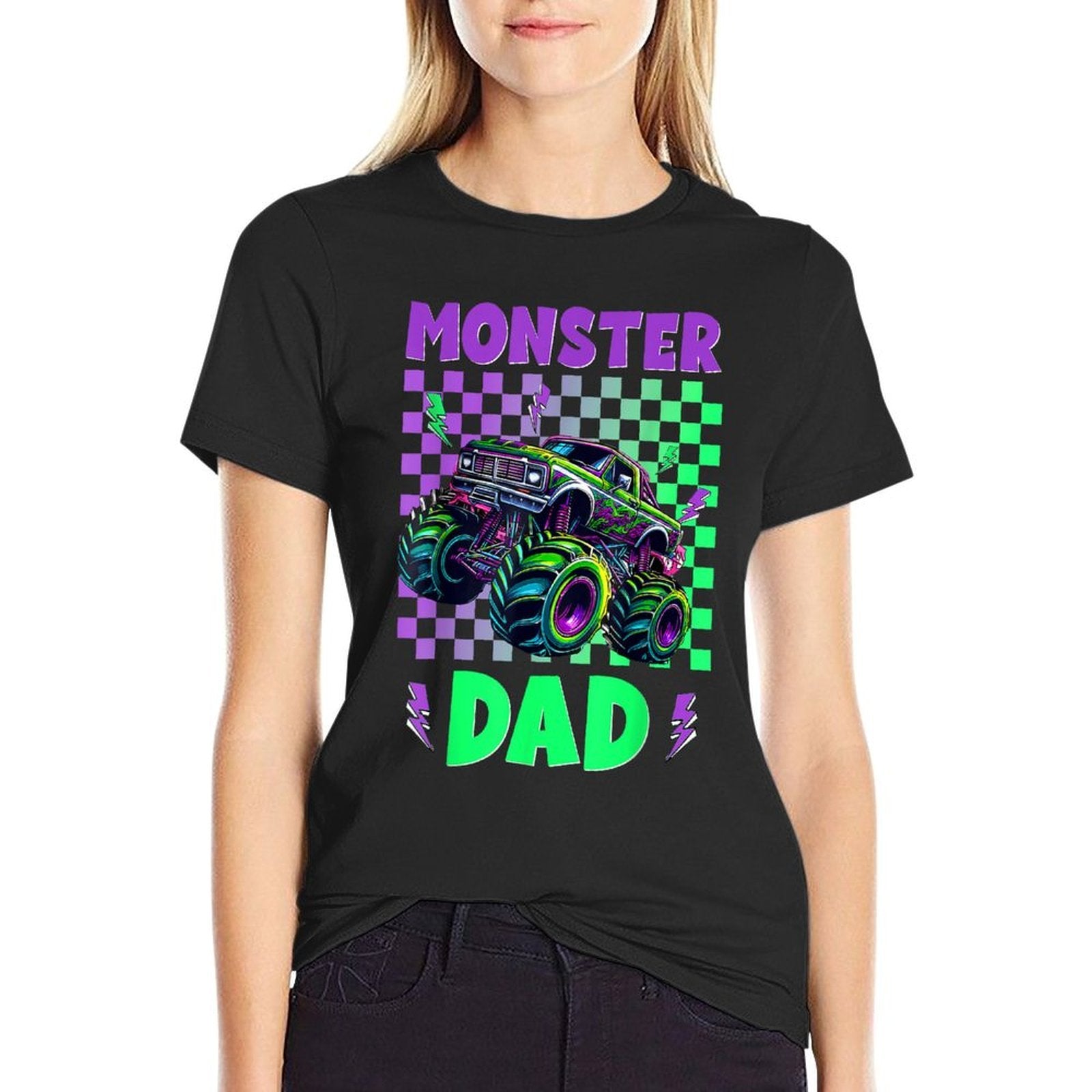 Monster Truck Dad Of Birthday Boy Family Matching Party  Rolled Sleeves T-Shirt