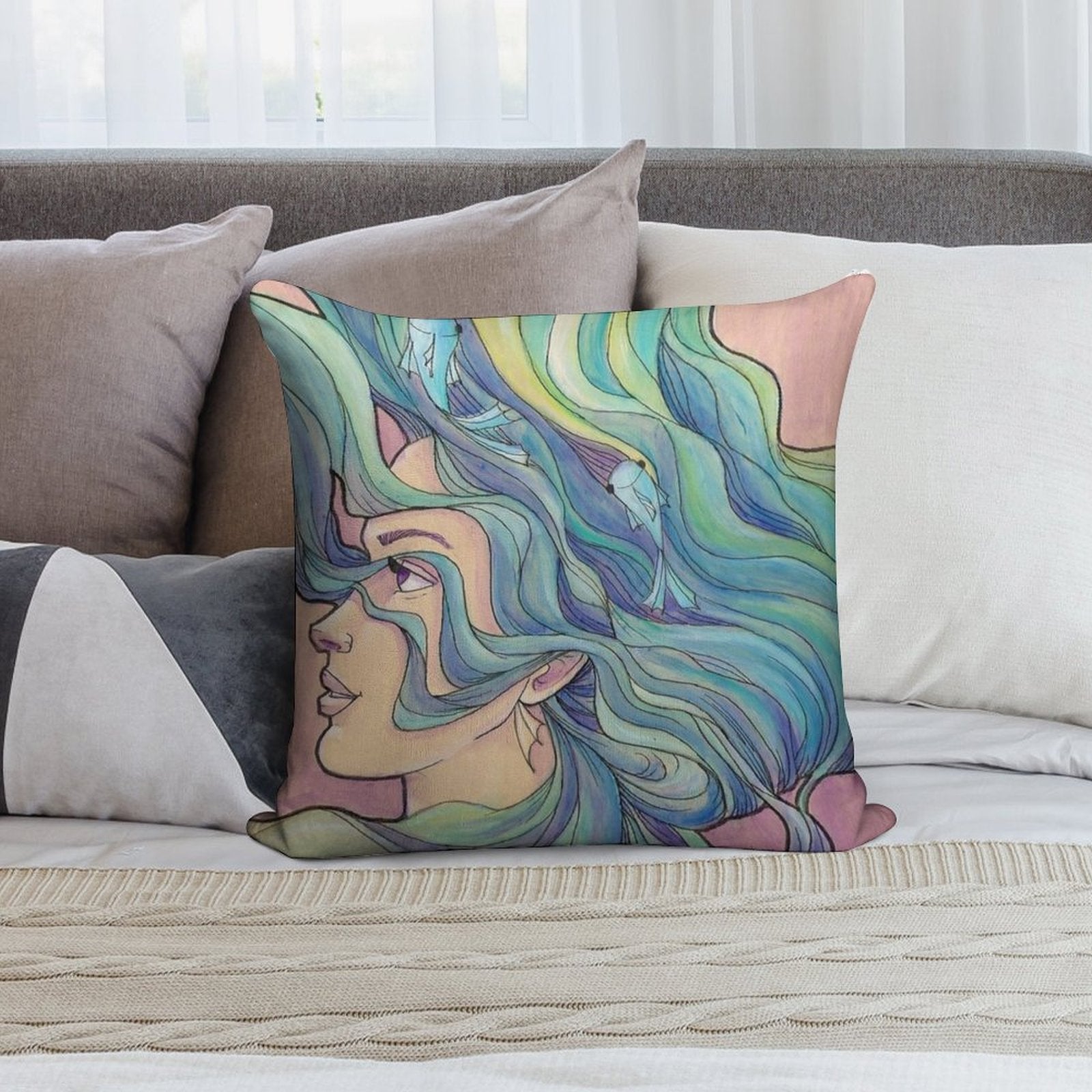 Ocean Wave Soft Washable Throw Pillow