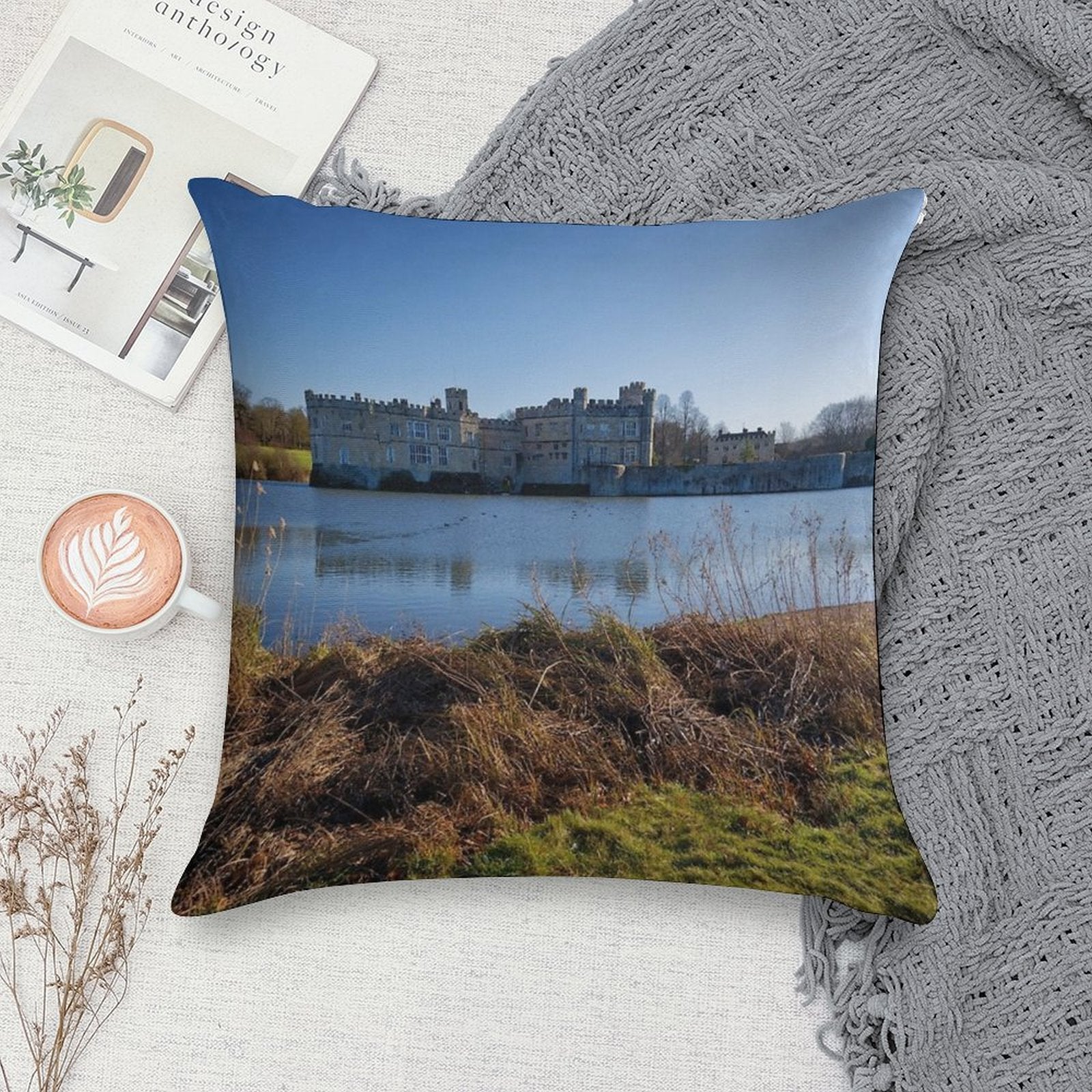 Panoramic View of Leeds Castle in Kent England UK Soft Multiple Sizes Throw Pillow