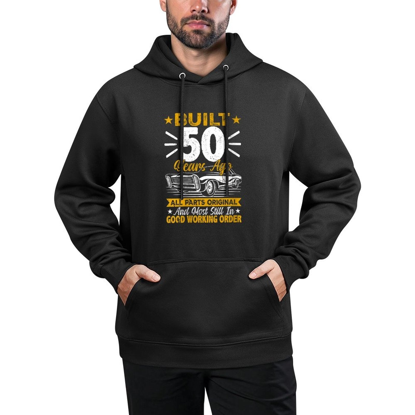 Womens Retro Built 50 Years Ago Funny 50th Birthday 50 Years Old Kangaroo Pocket Hoodie