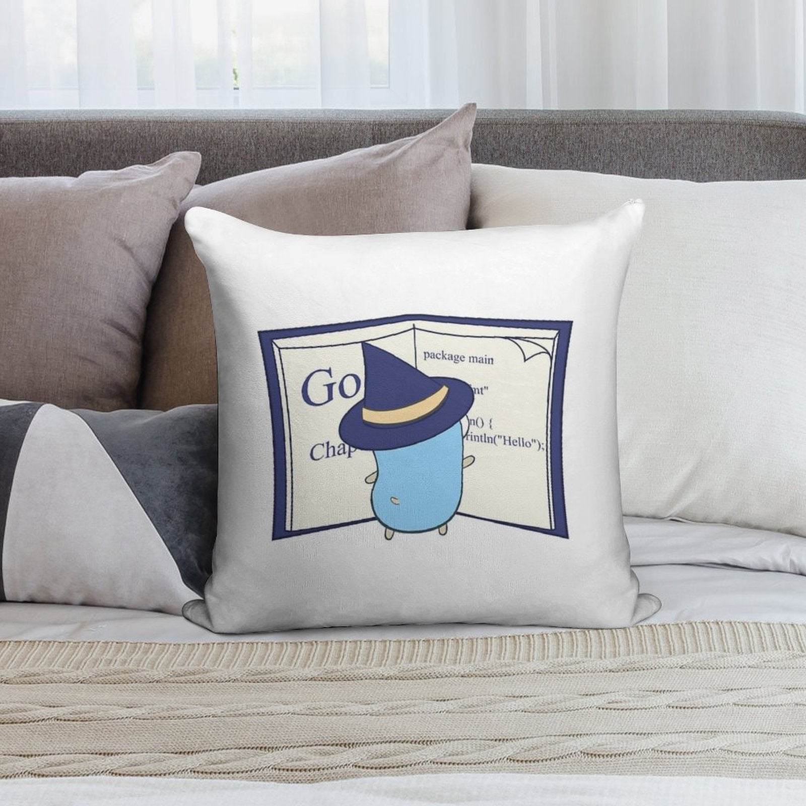 The Go Gopher Witch Learning Go Soft Reinforced Edging Throw Pillow