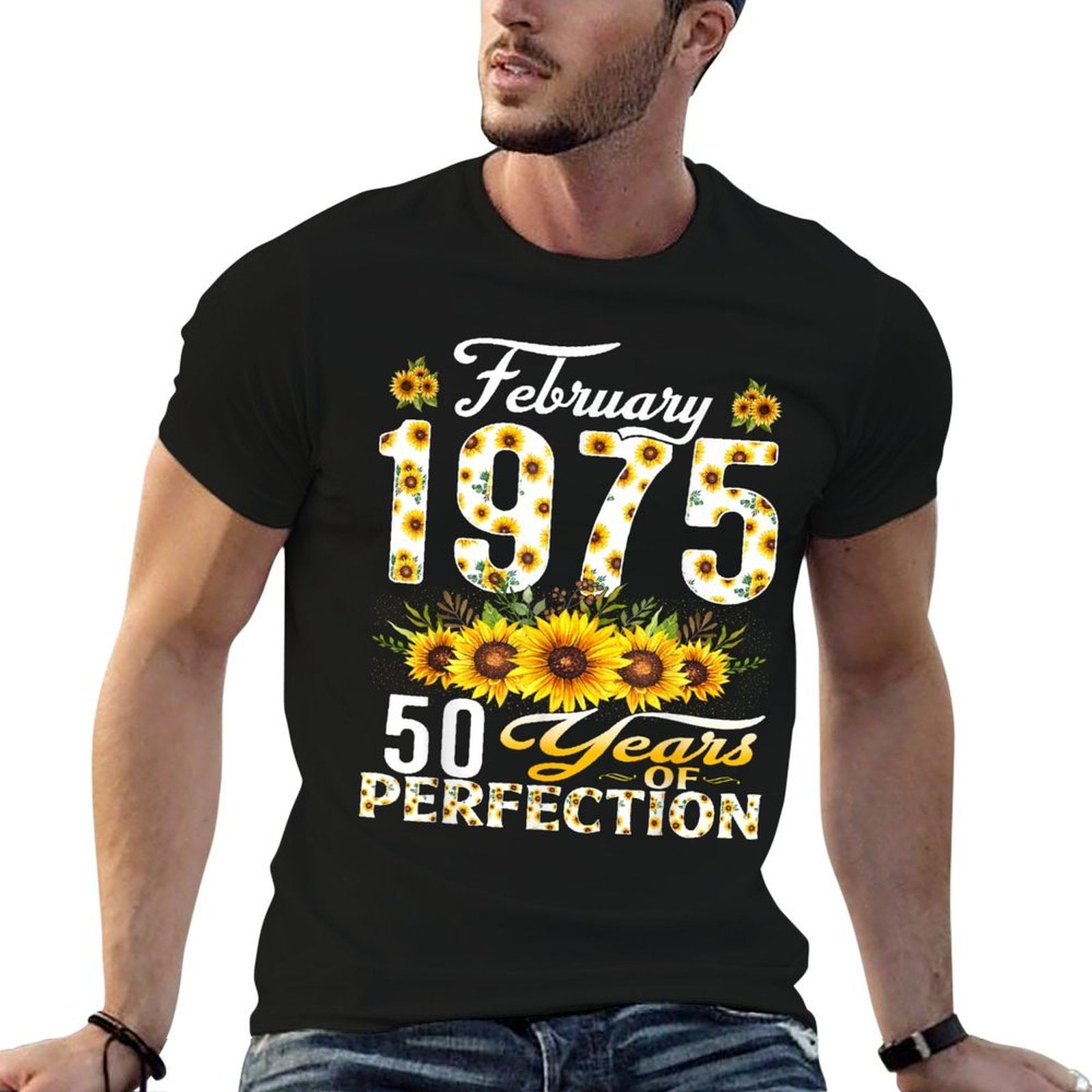 50 Years Old February 1975 Floral 50th Birthday Decorations  Slim-fit Cut T-Shirt