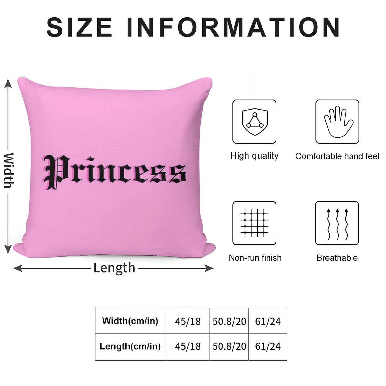 Old-English Princess (pink Background, Dark Pink Shadow, Black Lettering) Soft Washable Throw Pillow