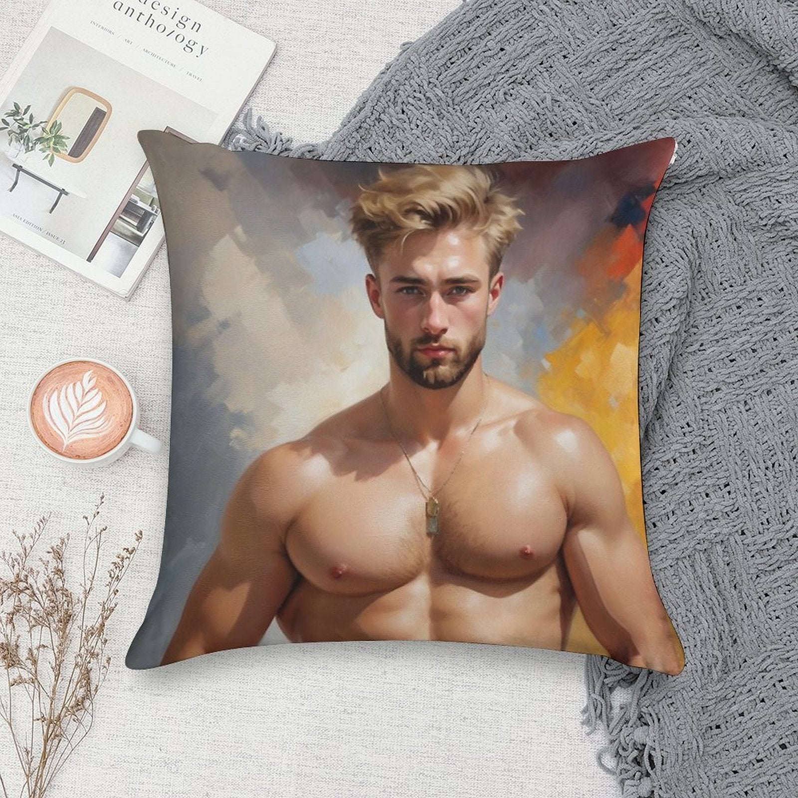 Sexy Guy Portrait Wassili Kandinsky Inspired Background Soft Bedroom Essential Throw Pillow