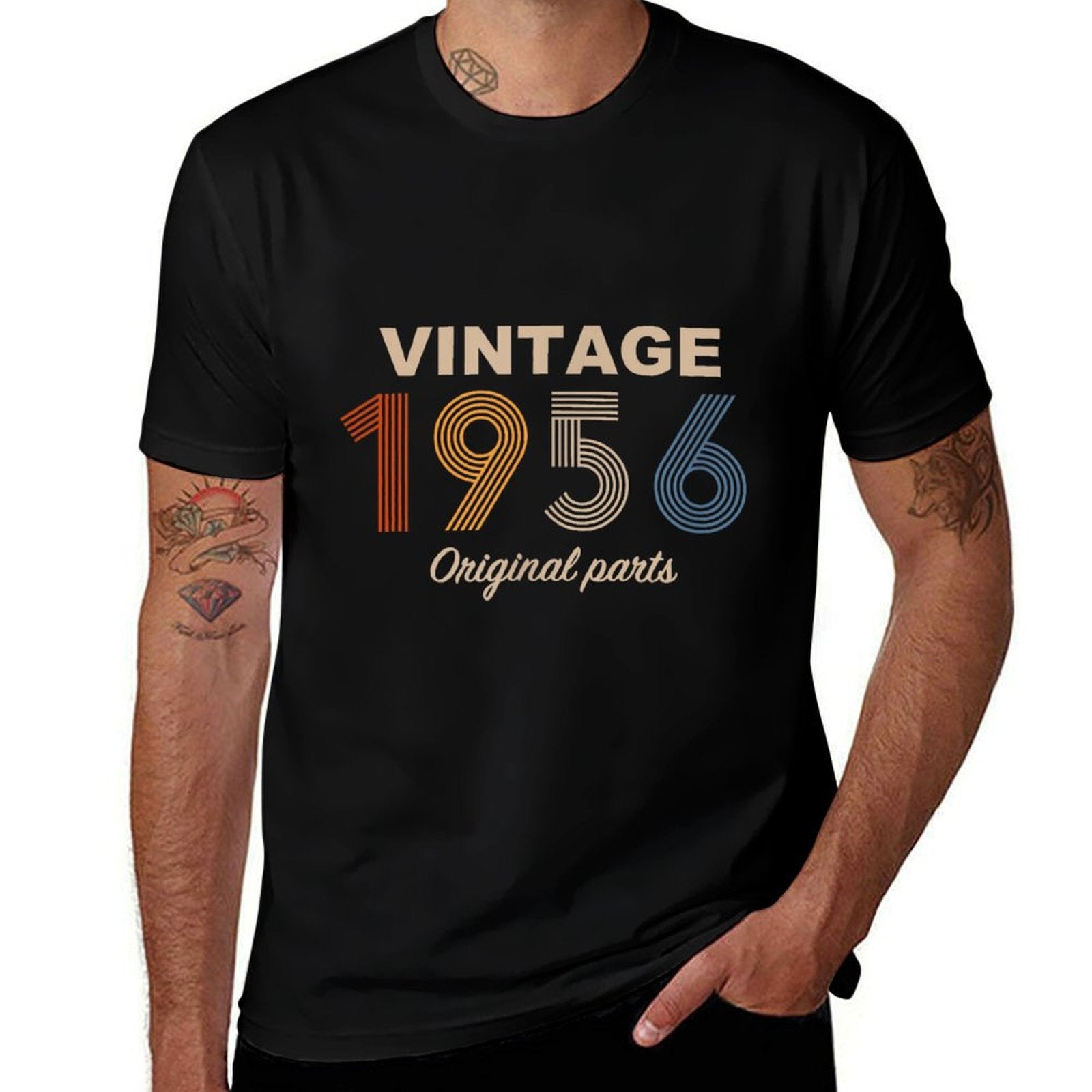 Retro 69 Years Vintage 1956 Original Parts 69th Birthday  Ribbed Collar T-Shirt