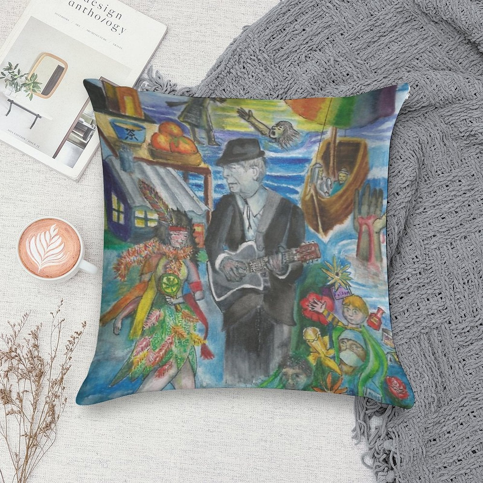 Leonard Cohen's 'Suzanne' Soft Short Plush Fabric Throw Pillow
