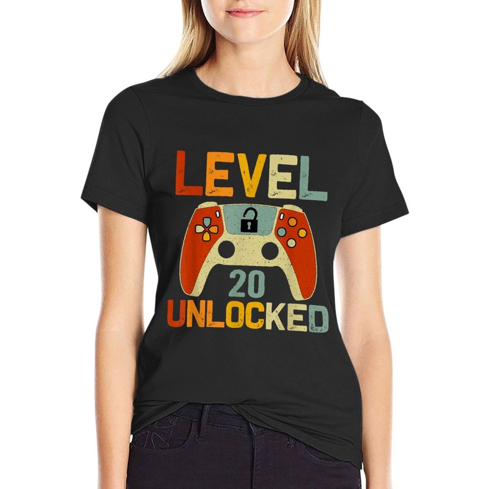 Level 20 Unlocked 20 Years Old Gaming Lover 20th Birthday  Tagless Design T-Shirt