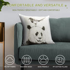 Panda And The Magpie Soft Shrink-Resistant Throw Pillow